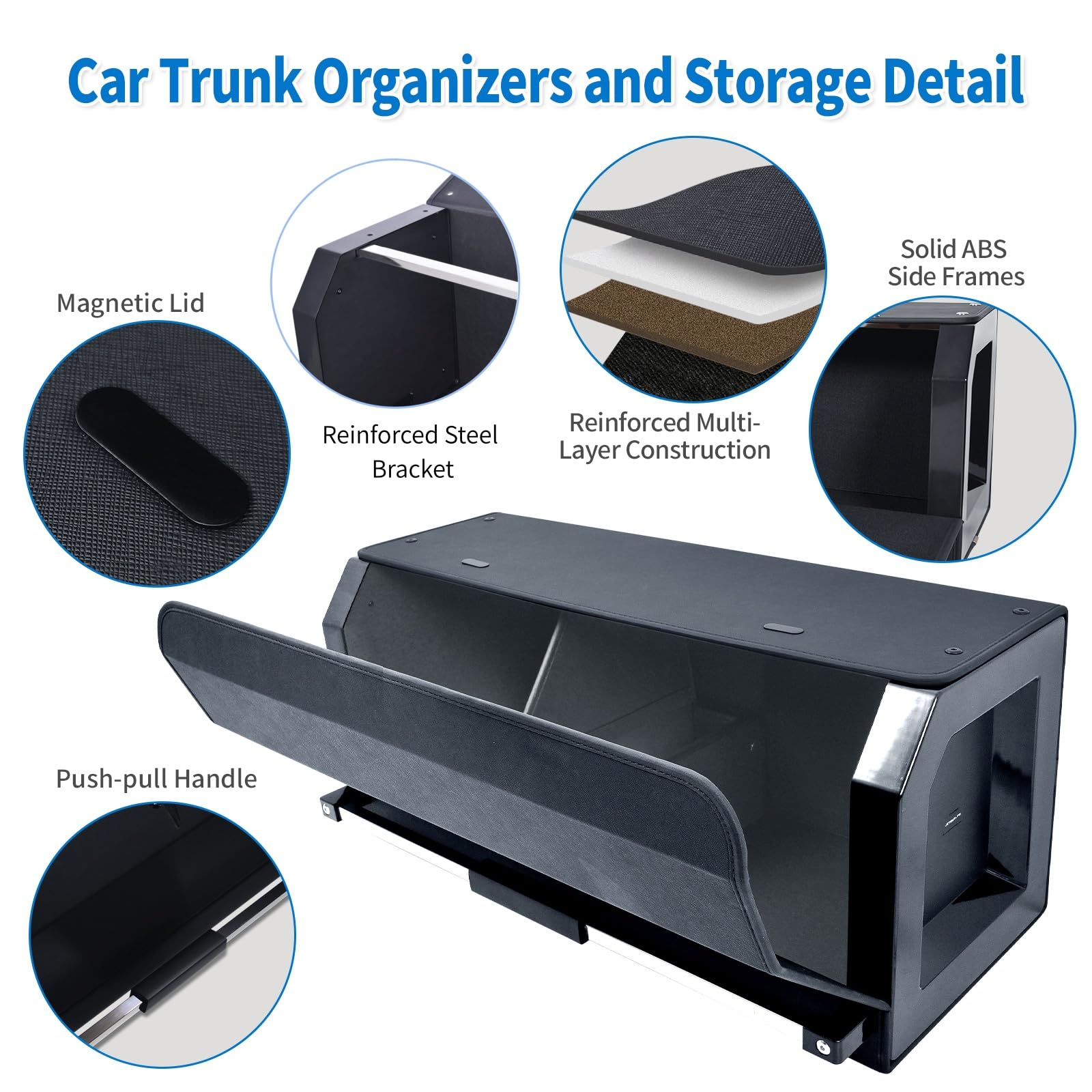 Kofferraum-Organizer aus Leder, Push-Pull-Griff, zusammenklappbarer Auto-Organizer mit Deckel, wasserdichte Kofferraum-Aufbewahrungsbox für SUV, Minivan (schwarz, 29,5 x 70,6 x 31,8 cm)