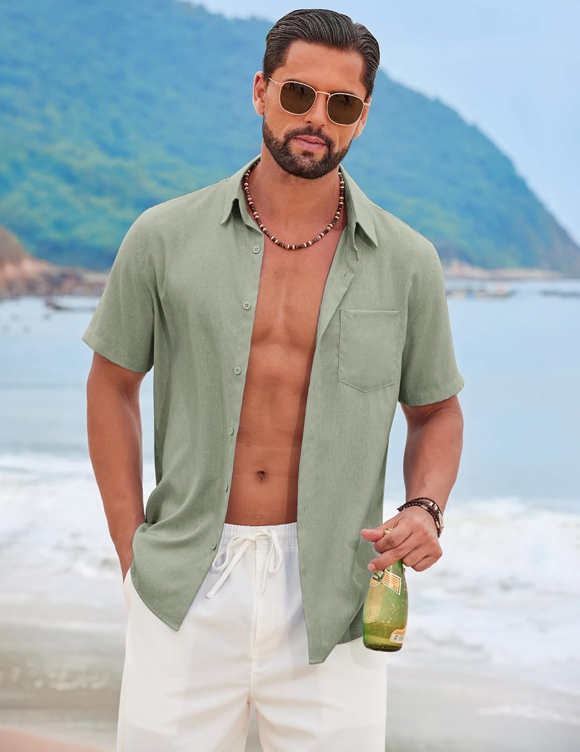 COOFANDY Men's Short Sleeve Casual Button Down Shirts Summer Beach Wedding Textured Linen Shirt for Men - Image 4