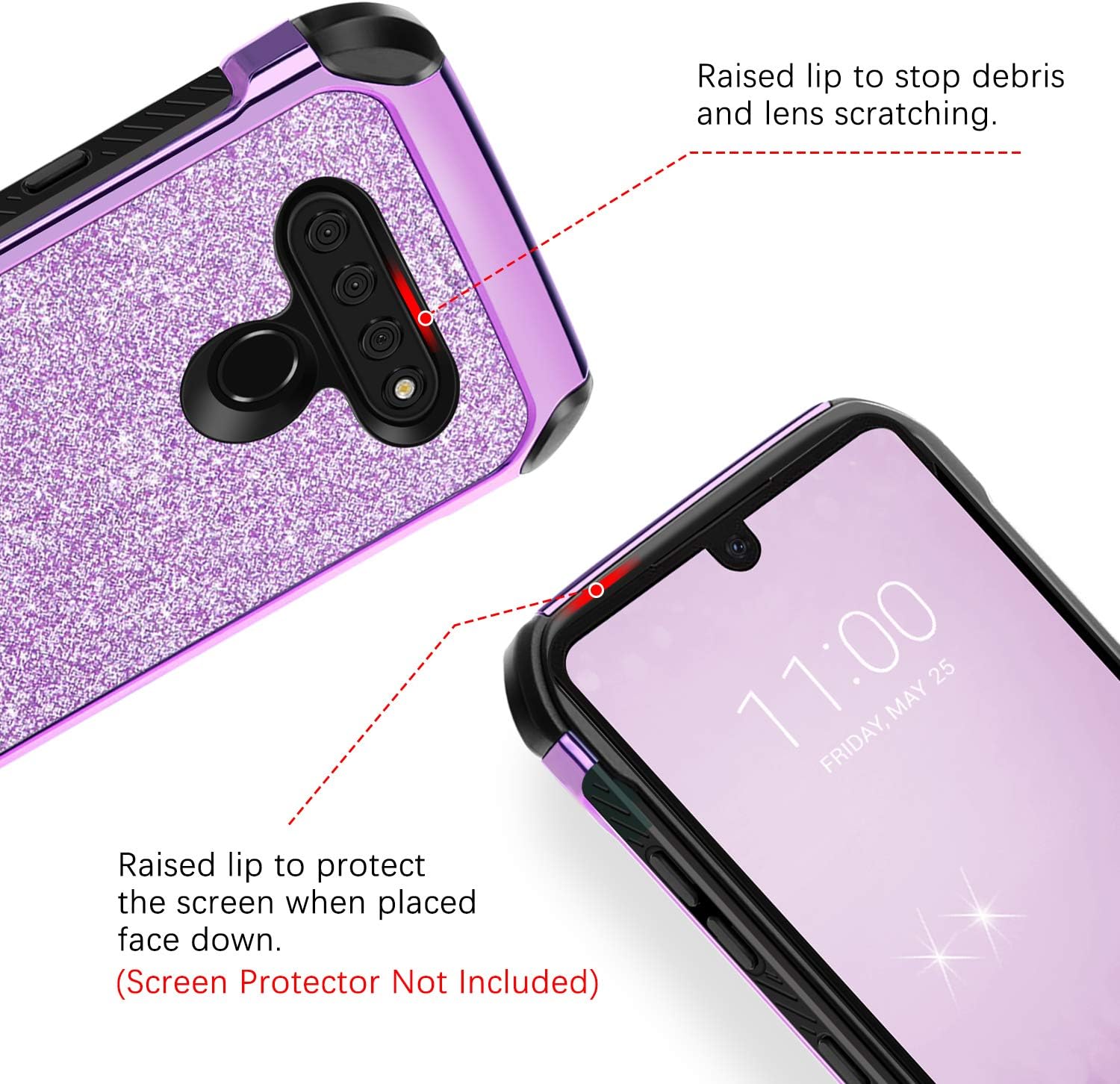 BENTOBEN Compatibel with LG Stylo 6 Case, 2 in 1 Slim Hybrid Glitter Sparkle Bling Hard Cover Soft Rubber Bumper Girls Rugged Shockproof Protective Phone Case for LG Stylo 6, Purple