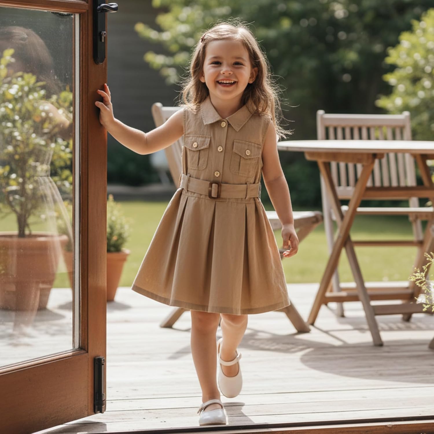 Toddler Girl Dress Little Girls Formal Party Dress Flying Sleeve Lapel Button Outfit Spring Summer Cute Clothes - Image 4