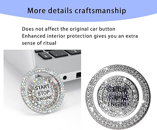 Miniatura 6 de Crynod 2 anillos decorativos de arranque con un solo botón para automóvil, cubierta protectora antiarañazos, botón de arranque y parada con