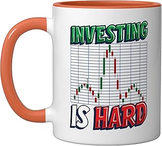 Investing Is Hard Candle Stick Chart | Funny Stock Market Ceramic Mug, Orange/White