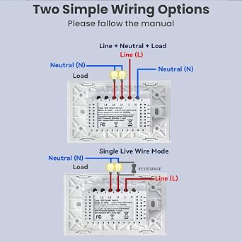 Smart Switch 4.65 x 2.83 x 1.34 Inches,White 2 Button | No Need Neutral Wire/Neutral Wire Required,2.4GHz WiFi Only,Works with Alexa/Tuya/Smart Life,Tempered Glass Panel