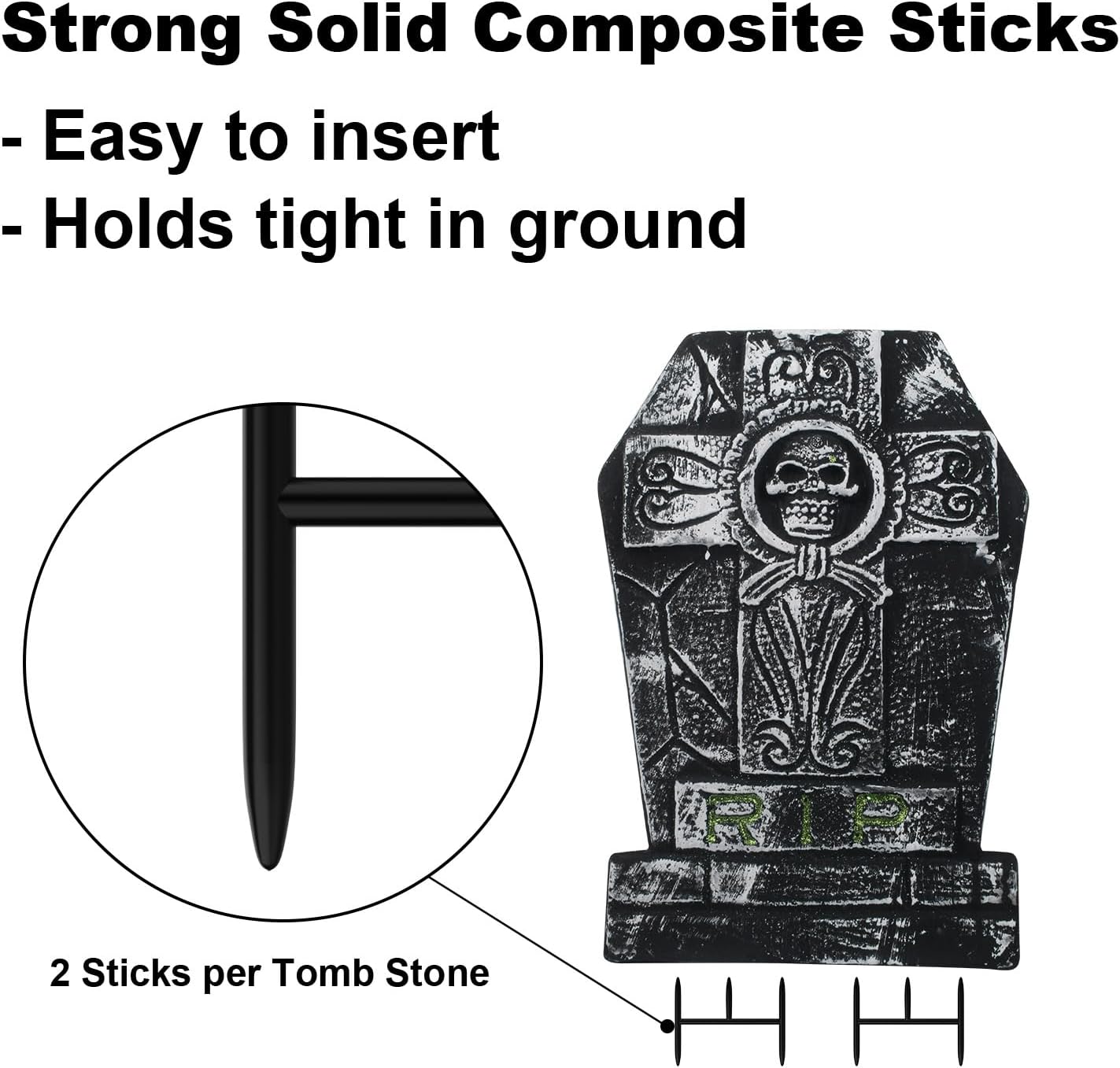 17" Foam Tombstones – Halloween Headstones Outdoor Decorations – Realistic Graveyard Decorations for Yard Lawn – Set of 6