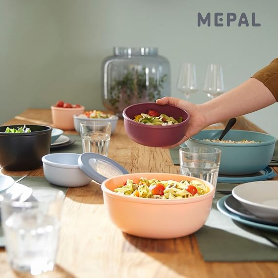 Mepal - Cirqula çok amaçlı kase yuvarlak Nordic Blush – 2250 ml – Saklama kutusu, buzdolabı kutusu, derin dondurucu, mikrodalga fırın kabı ve kapaklı servis kasesi olarak kullanılabilir
