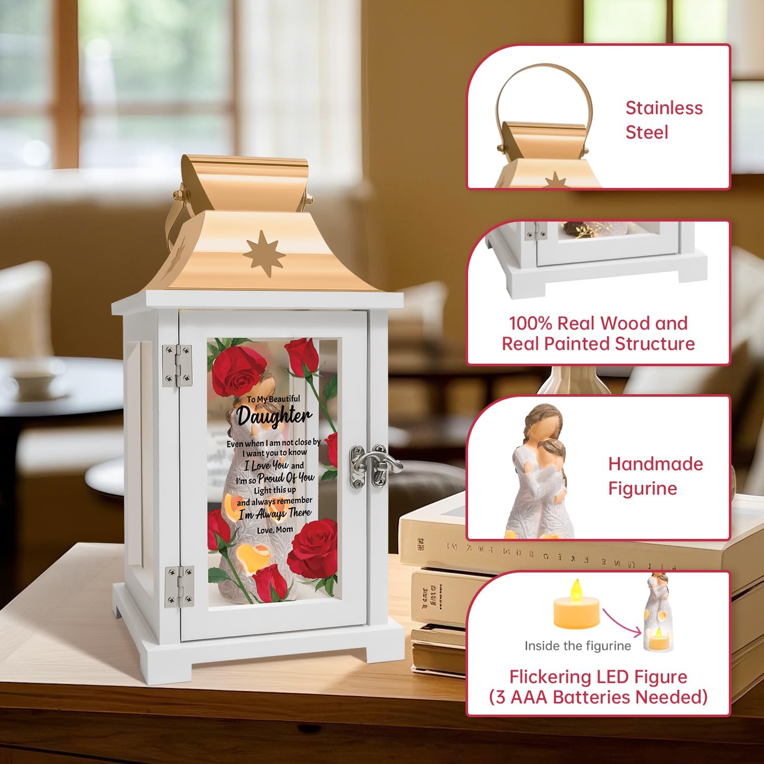 Daughter Gifts from Mom, Mother's Day Birthday Gifts for Daughter from Mom, Mother Daughter Gift Figurine Lantern - Daughter Graduation Christmas Gifts Idea