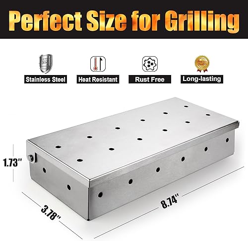 Miniatura 2 de GRILLART Caja de ahumador de parrilla para asar a gas y todas las parrillas, caja de ahumador de virutas de madera de acero inoxidable más gruesa,