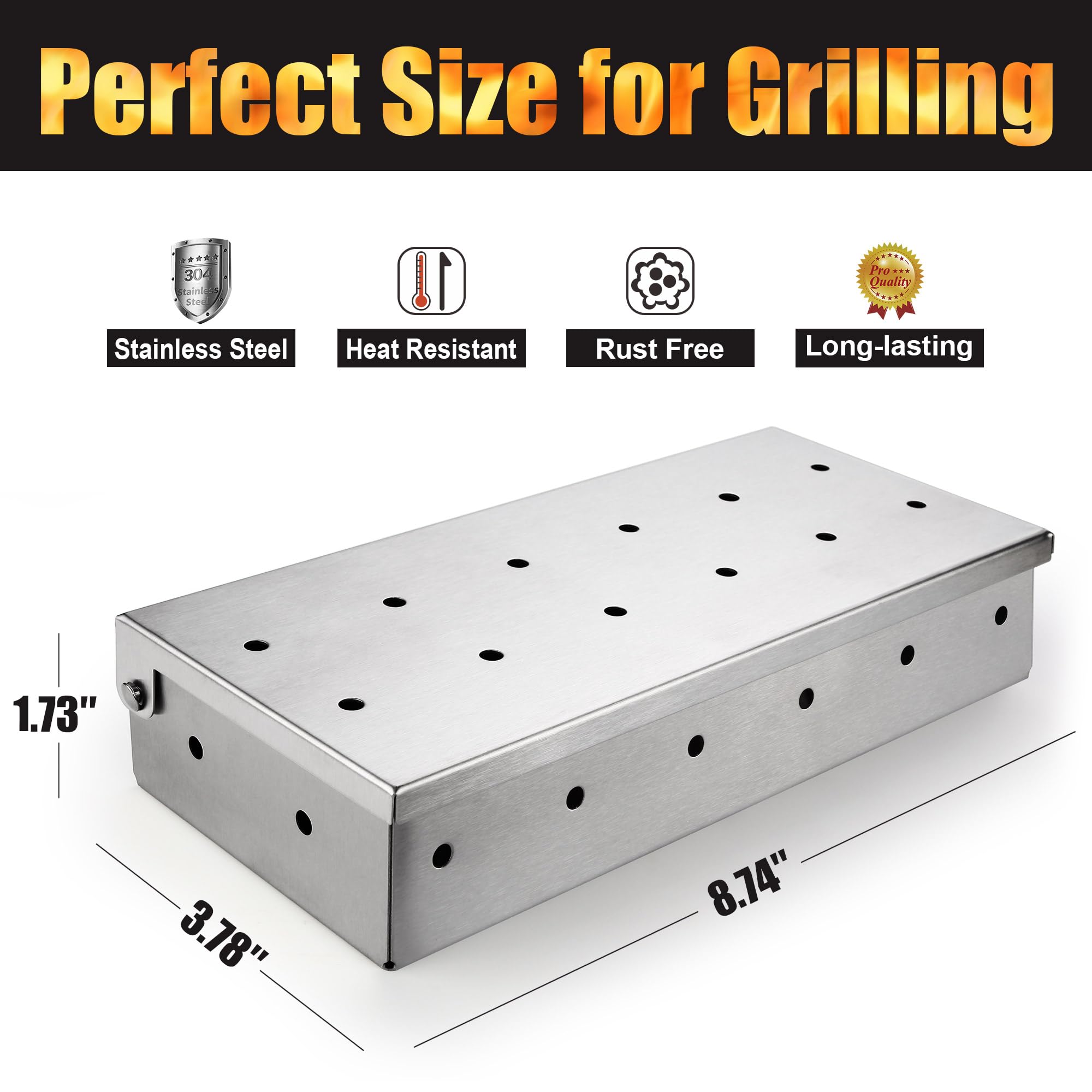 Caja de ahumador de parrilla para asar a gas y todas las parrillas, caja de ahumador de virutas de madera de acero inoxidable más gruesa, caja de ahumar, accesorios para parrilla al aire 2