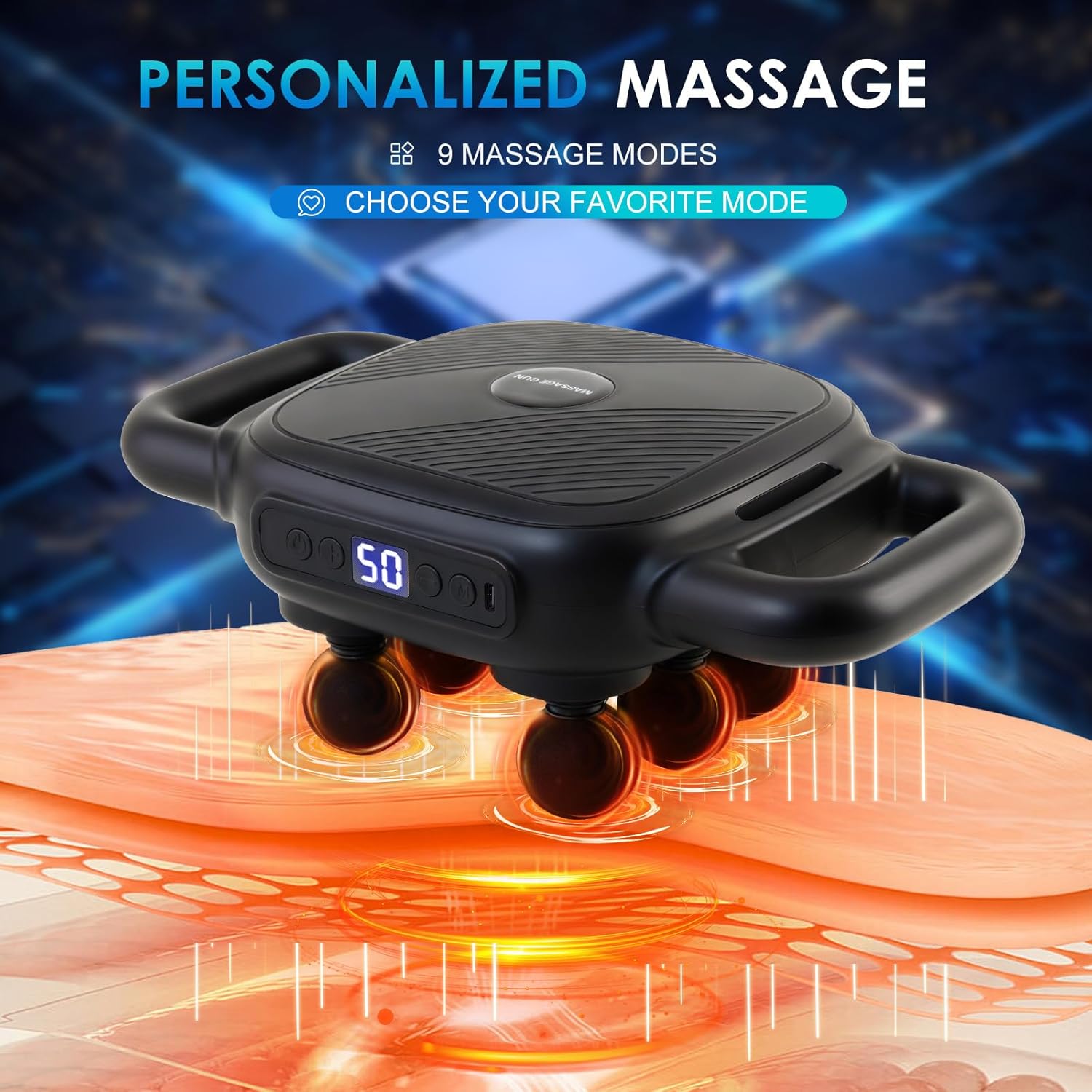 APXPF 6 Head Massage Gun - Deep Tissue Massage Gun with 50 Adjustable Intensities & 9 Modes, Electric Percussion Massage Tool for Back, Leg, Muscle Pain Relief, Ideal Gifts for Friends and Parents - Image 2