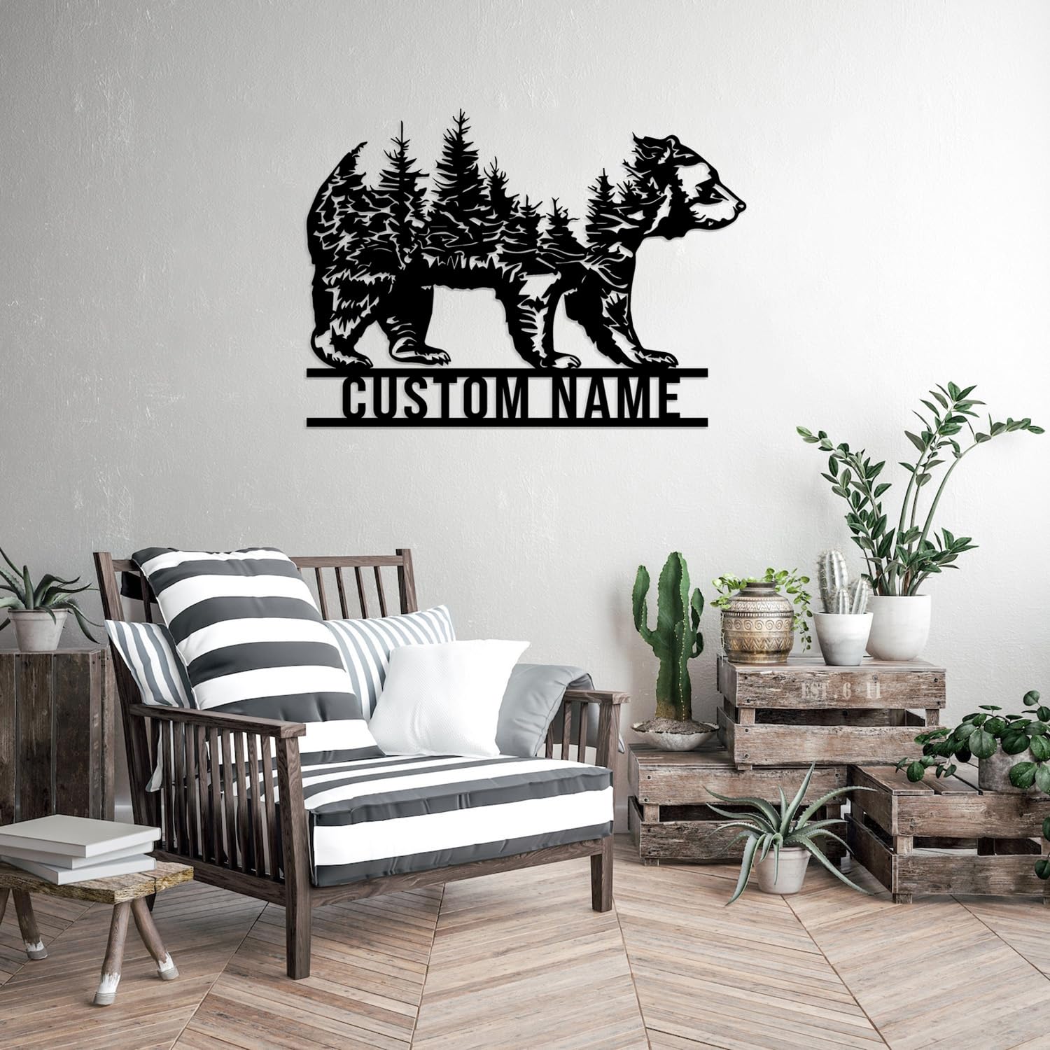 Panneau Métal Ours Personnalisé - Décoration Murale Signe Avec Texte Au Choix