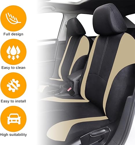 Miniatura 5 de Juego completo de 9 fundas de asiento de automóvil, lavables en dos tonos, protectores de asiento dividido para asientos delanteros y traseros,