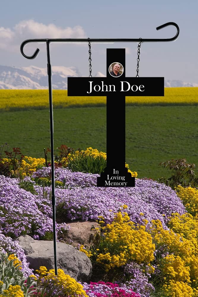 Personalized ACM Metal Cross Memorial Gift, Cemetery Memorial Plaque With Photo, Customizable Grave Marker Sympathy Gift, Use as Memorial Garden Flag, Yard Sign, Yard Decor (Cross 10)