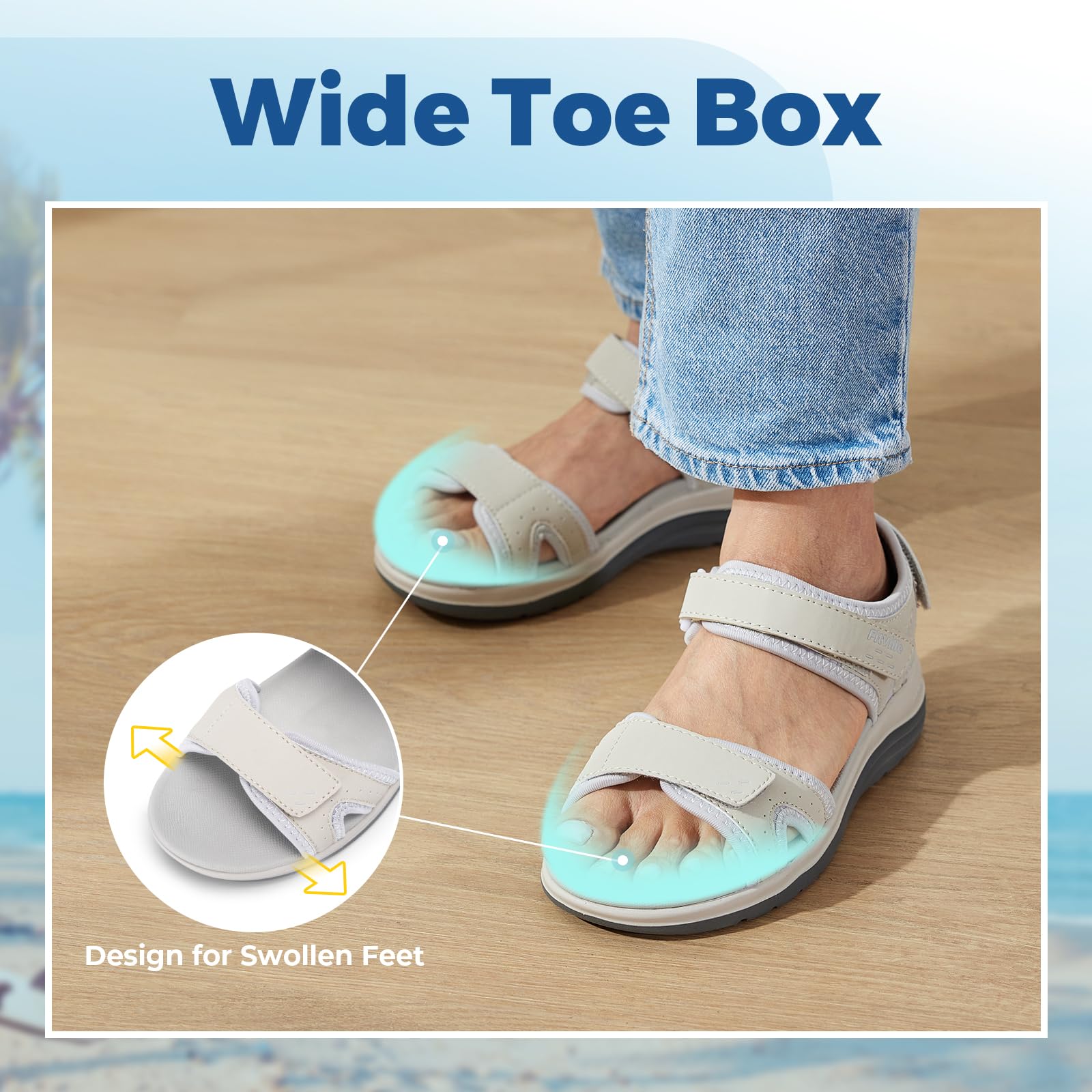 FitVille Weit Sandalen Damen Sommer Bequem Leicht Senioren Sandaletten mit verstellbarer Klettverschluss