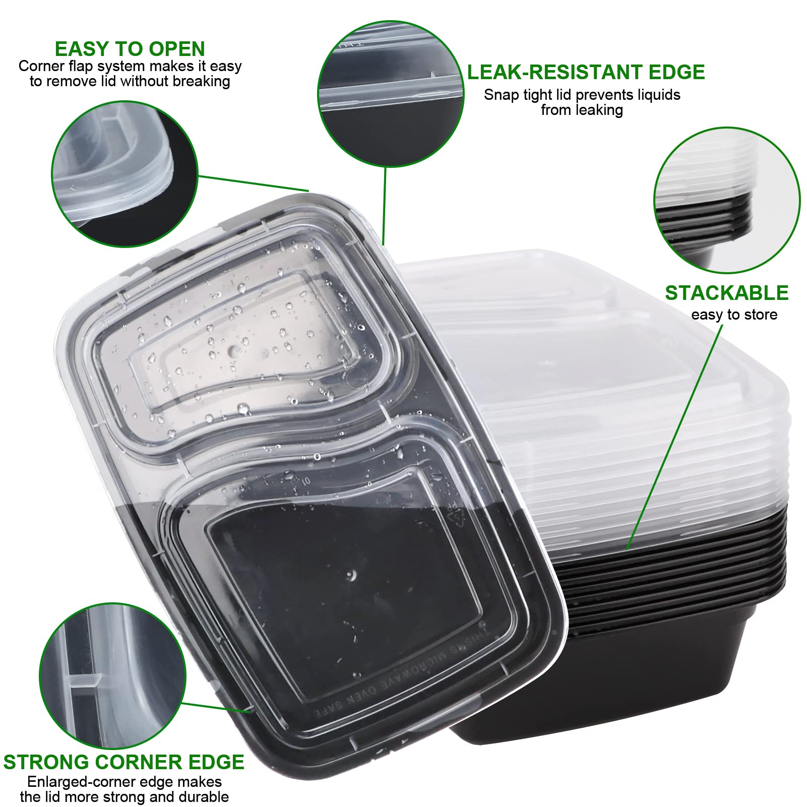 Fit Het Nieuwe Jaar In - 50 Stuks Maaltijddoosjes 750 Ml Kunststof Maaltijdprep Container Met Deksel Maaltijdprep Container Snacks Vruchten Magnetronbestendig Koelkast