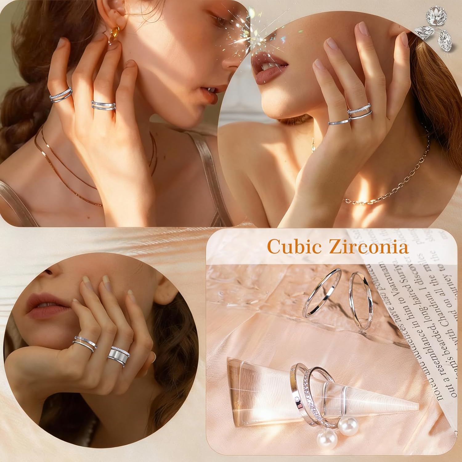 4-Pack 14K Gold Plated Stackable Rings for Women,Cubic Zirconia Simulated Diamond Oura Stack Rings for Oura Ring Gen 4/Oura Ring Gen 3,Dainty Trendy Statement Stacking Rings Set Size 5-10 - Image 5