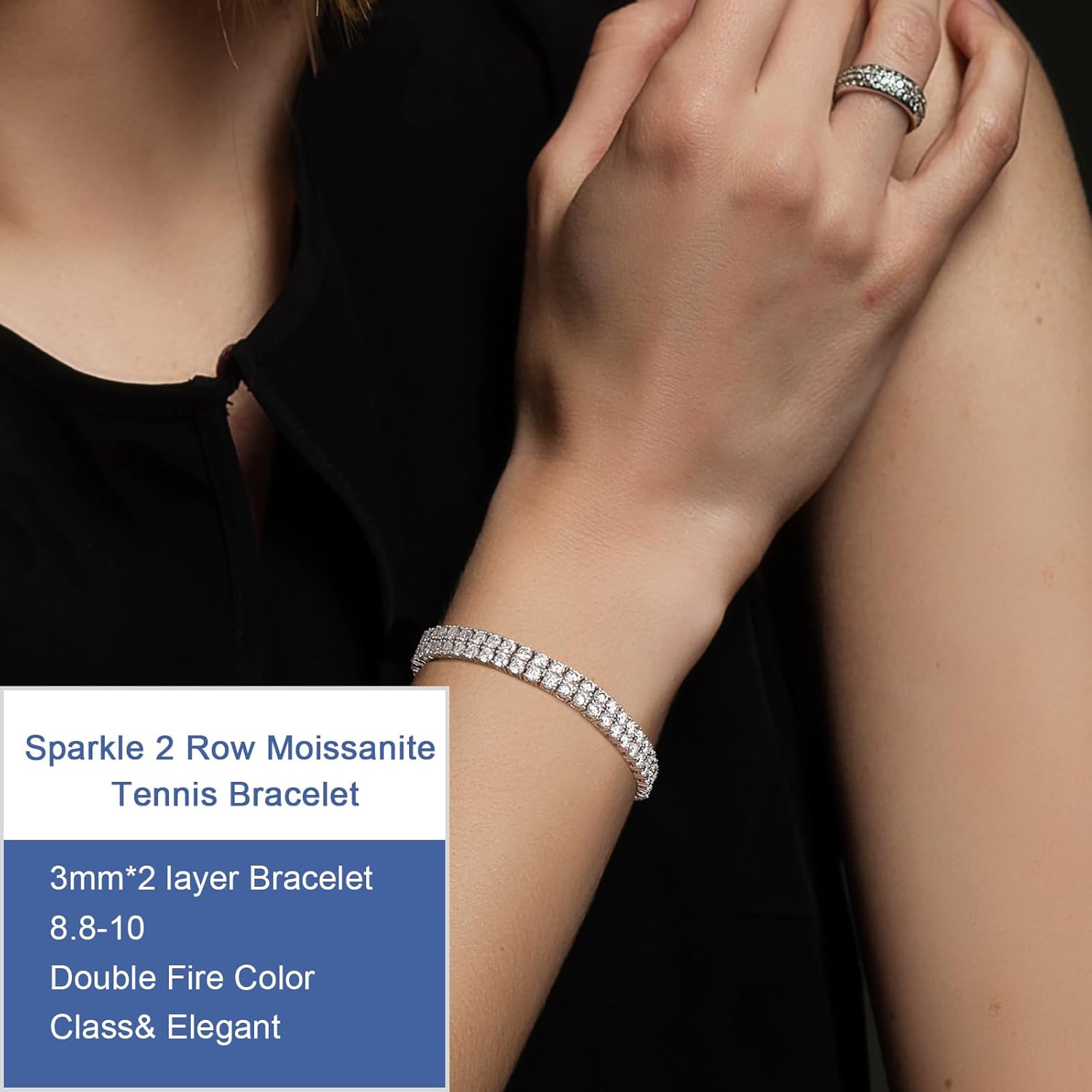 YIMERAIRE 2 Row Moissanite Tennis Bracelet w/Extender Link, 3.2Ct-17.0Ct Lab Created Moissanite Bracelet For Women S925 Sterling Silver D Color VVS1 6.5Inch/7Inch/7.5Inch - Image 5