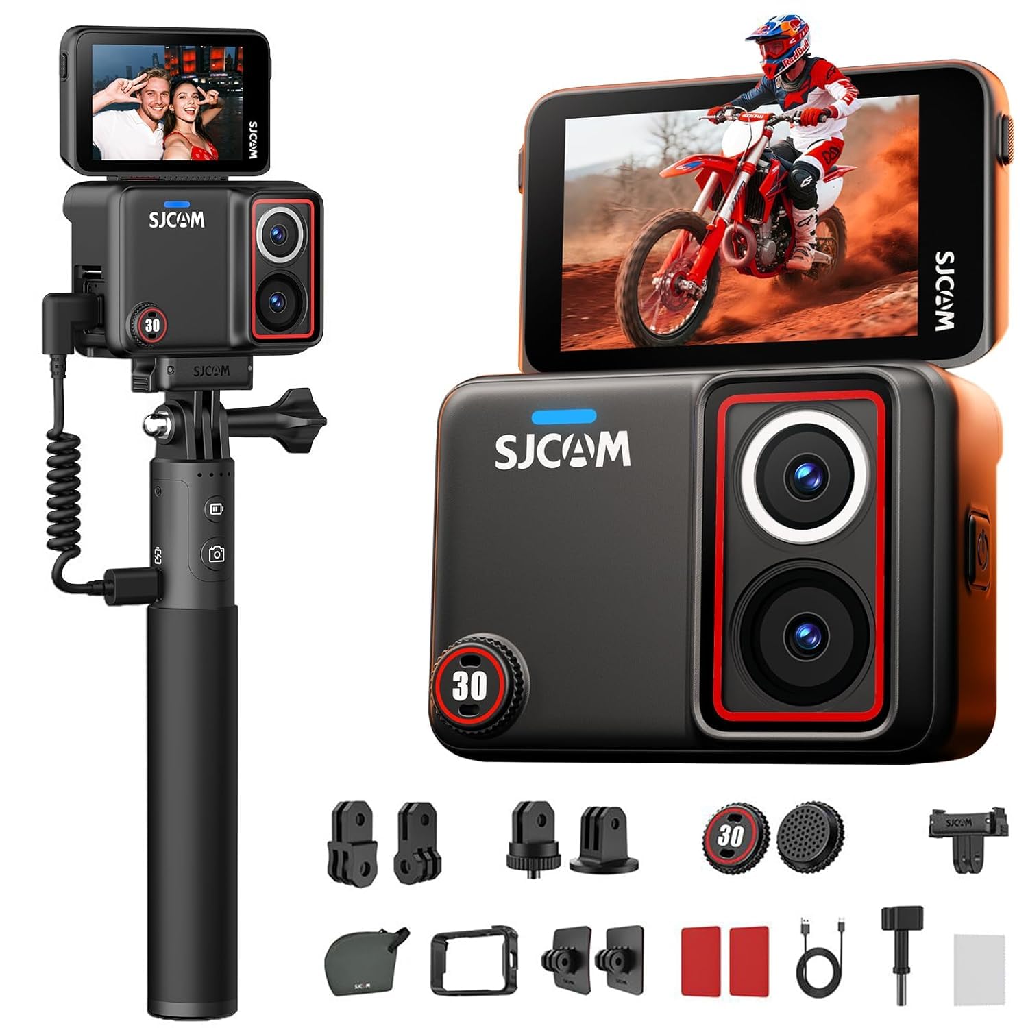 SJCAM SJ30 8K Starlight Çift Objektifli Aksiyon Kamerası - 48M, Flip Dokunmatik Ekran, Gece Görüşü, 6 Eksenli Sabitleme, 95 ft Su Geçirmez, Ses Kontrolü, 2000 + 4200mAh Piller, Vlog ve Seyahat için