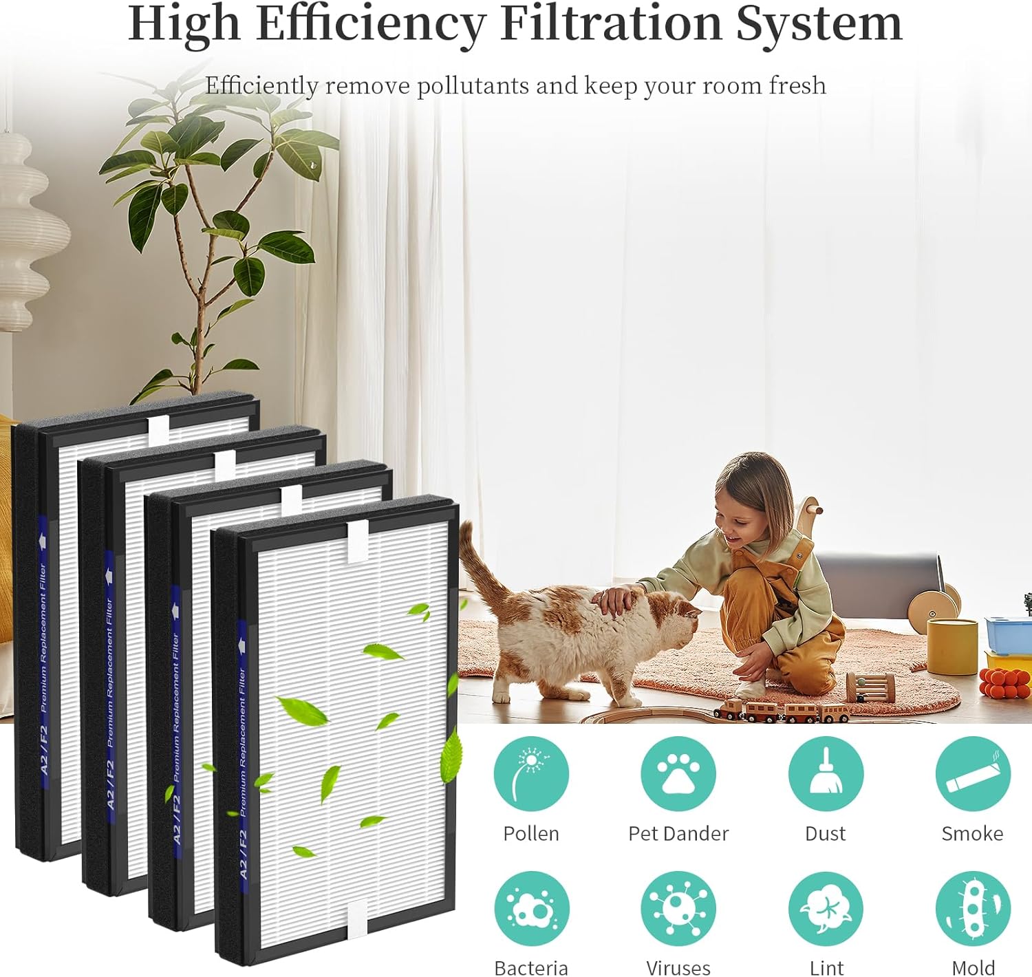 4 Packs F2 A2 Replacement Filters Compatible with 3M Filtrete Room Air Purifi-er Models FAP-C02WA-G2 FAP-C03BA-G2 FAP-T03BA-G2 FAP-SC02N FAP-SC02W FAP-C02-A2 FAP-C03-A2 FAP-T03-A2