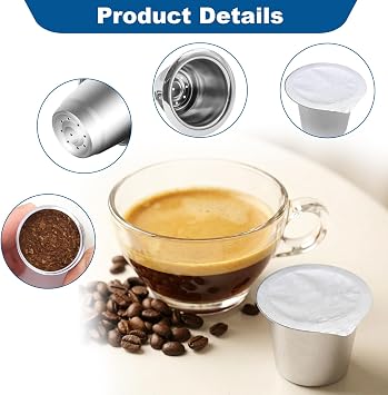 Reusable Espresso Capsules Refillable Coffee Pods for Nespresso OriginalLine, 2 Pods, 100 Lids