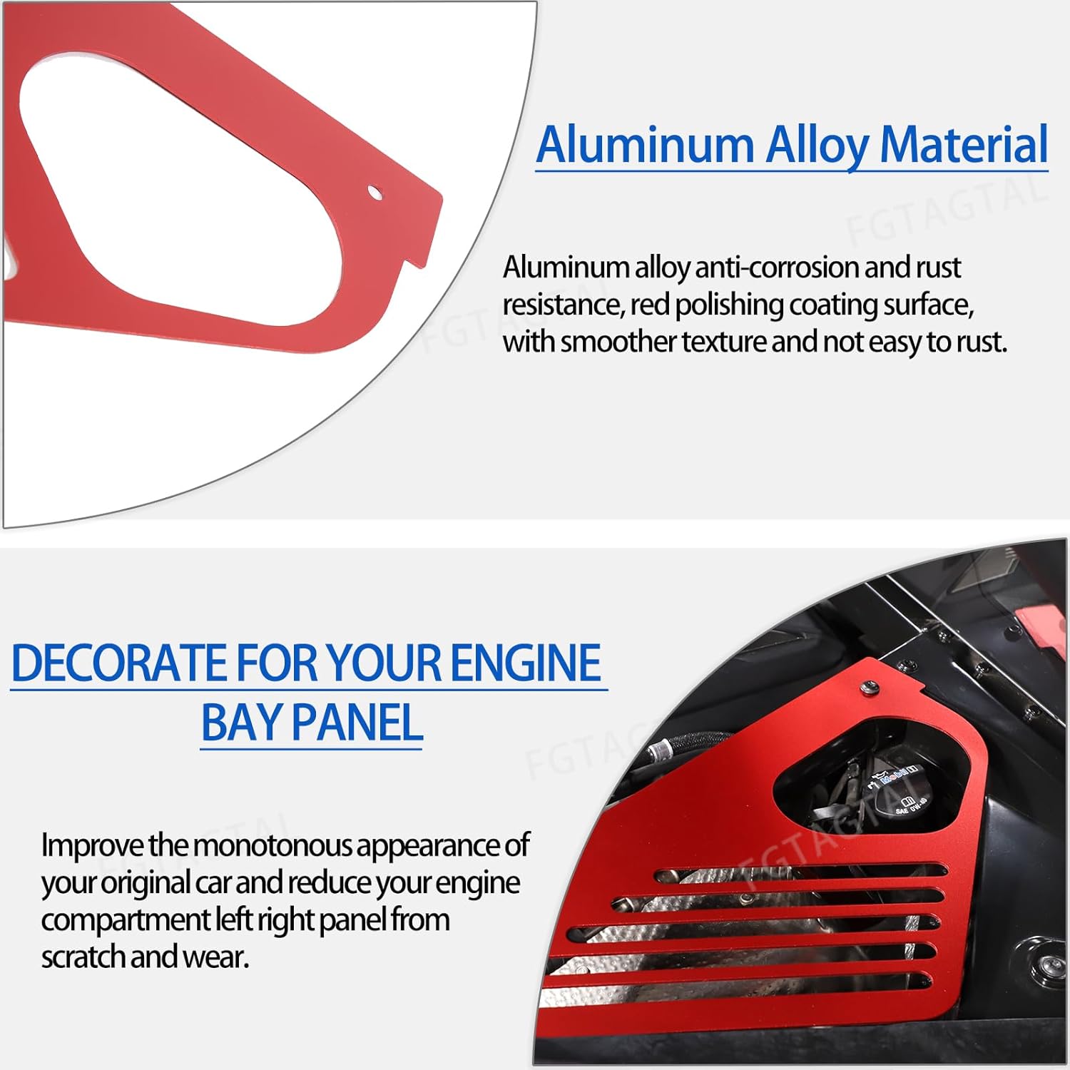 Engine Bay Panel Cover Compatible with Chevrolet Corvette C8 Stingray 2020-2024, Aluminum Engine Compartment Left Right Engine Case Guard Protector Accessories, Not for E-ray Version(Inclined Hole)