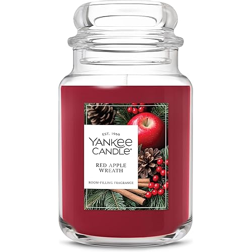 Yankee Candle Red Apple Wreath, Holiday Scented Candle, 22oz Large Jar with up to 150 Hour Burn Time, Giftable