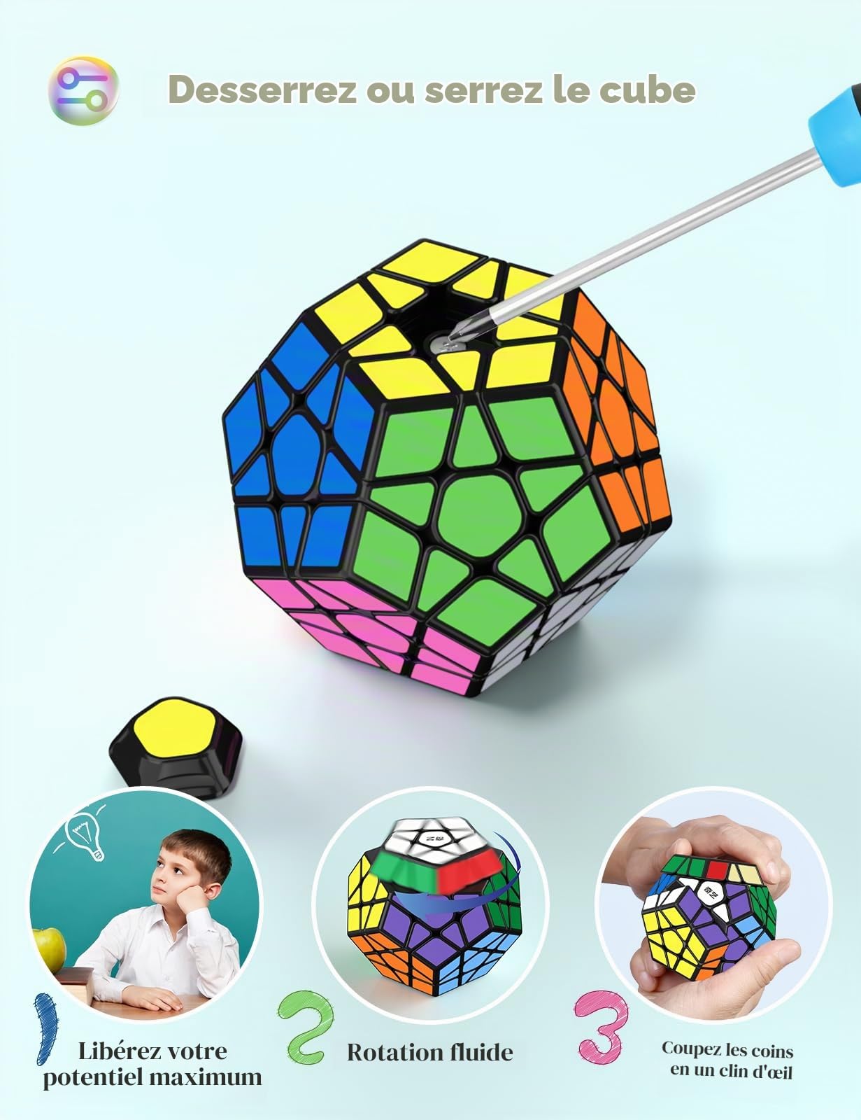 ROXENDA Speed Cube Set, Cube de Vitesse 2x2 3x3 4x4 Pyramide Dodécaèdre Cube - Collection Cube Magique Fast pour Enfants et Adultes [Autocollant]