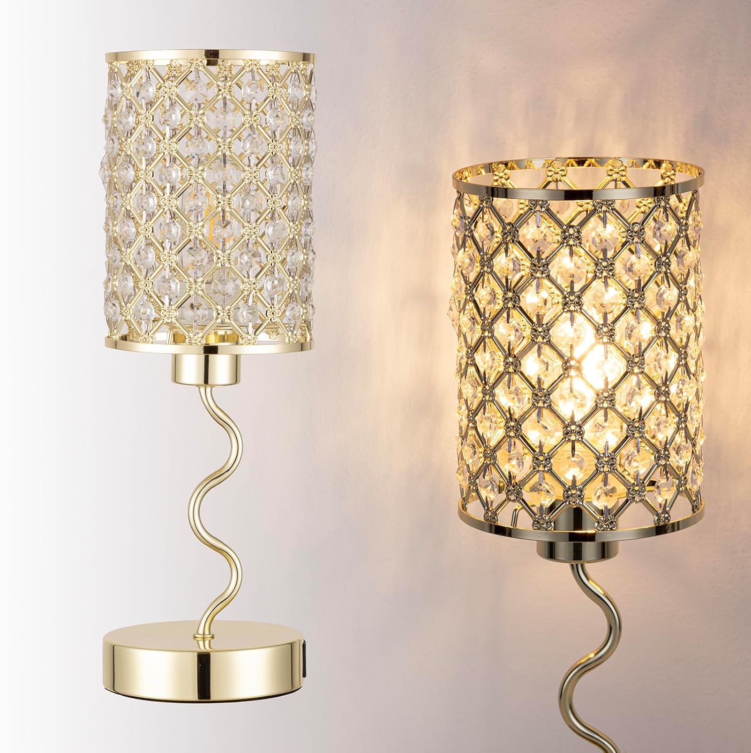 Crystal Table Lamp with 3 Way Dimmable Touch Control, Nightstand with USB A+C Ports, Modern Bedside Touch Lamp for Bedroom, Living Room, Office Reading, Black