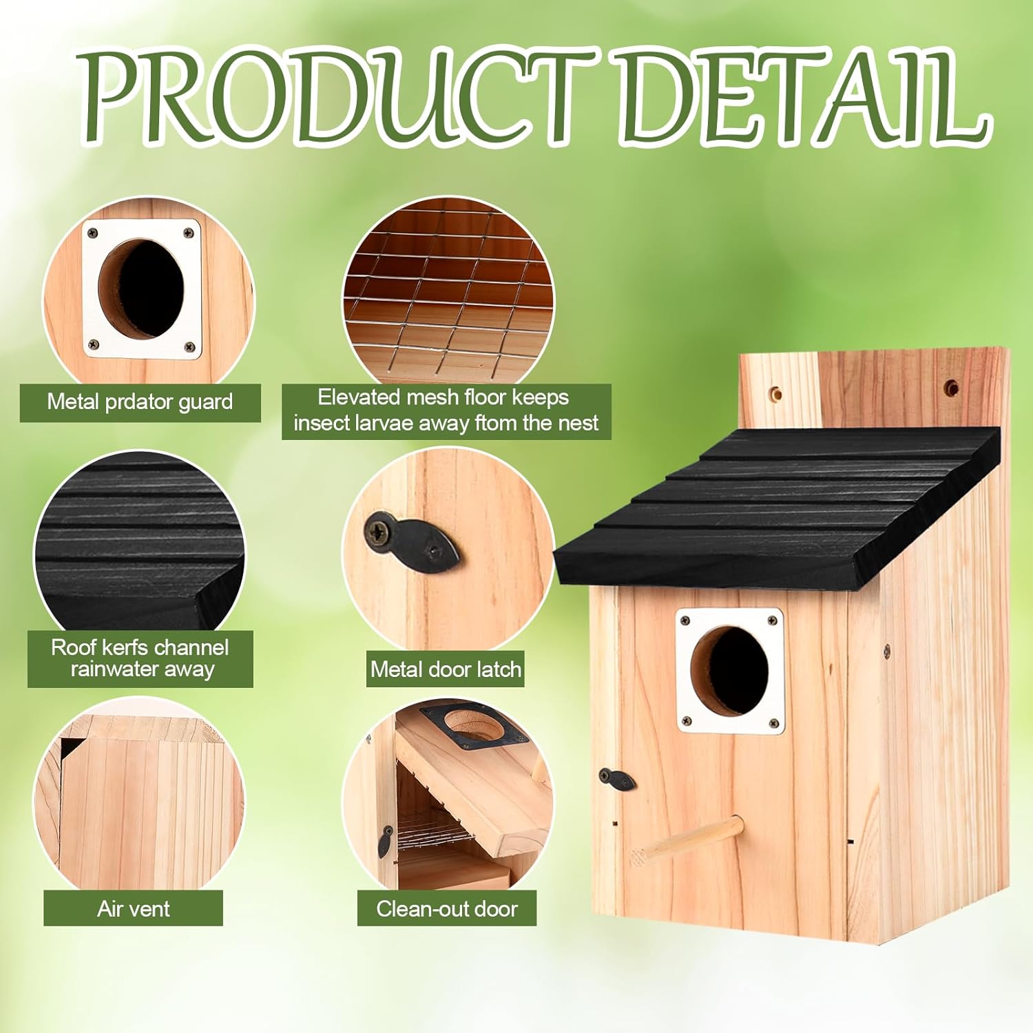 4-Pack Black Wooden Bird Houses for Outdoors with Predator Guard, Bluebird Houses for Outside – Ideal for Bluebirds & Other Backyard Birds, Black