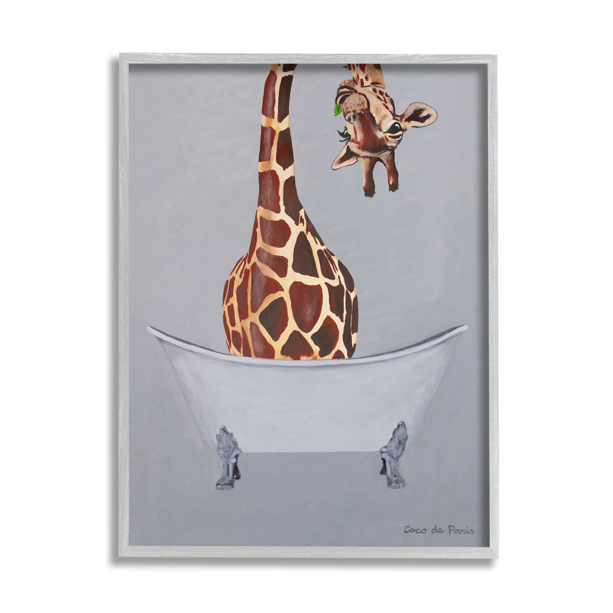 Stupell Industries Funny Giraffe Neck Bathtub Bathroom Theme Painting, Design by Coco de Paris,Grey