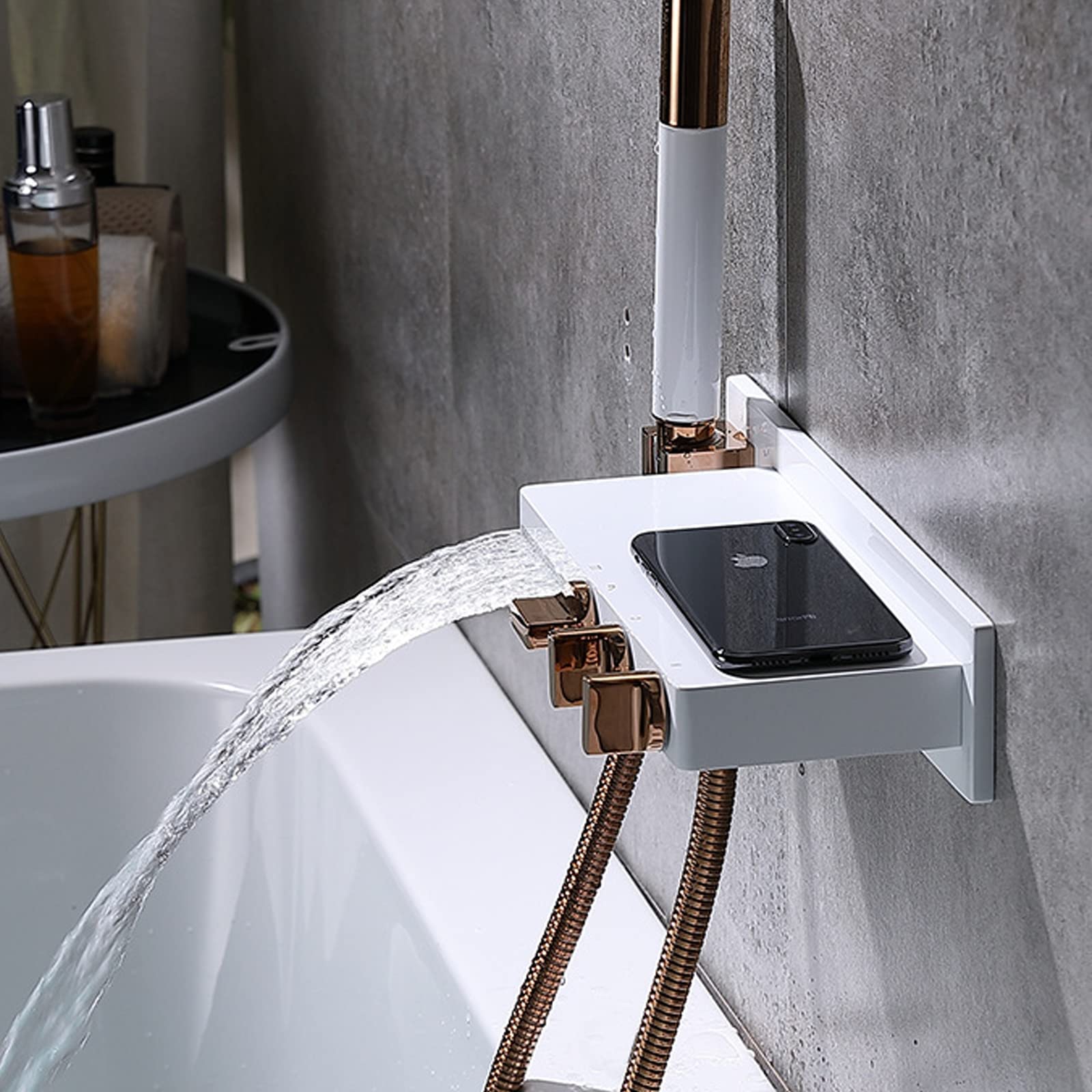 YNAADYH Badewannenarmatur Mit Handbrause – Wasserfall-Auslauf, Einhebel, Chrom, Keramisches Ventil