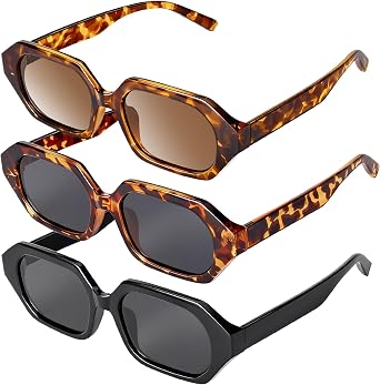 JATEBI 3 Pack Retro Polarized Hexagon Sunglasses for Women Men