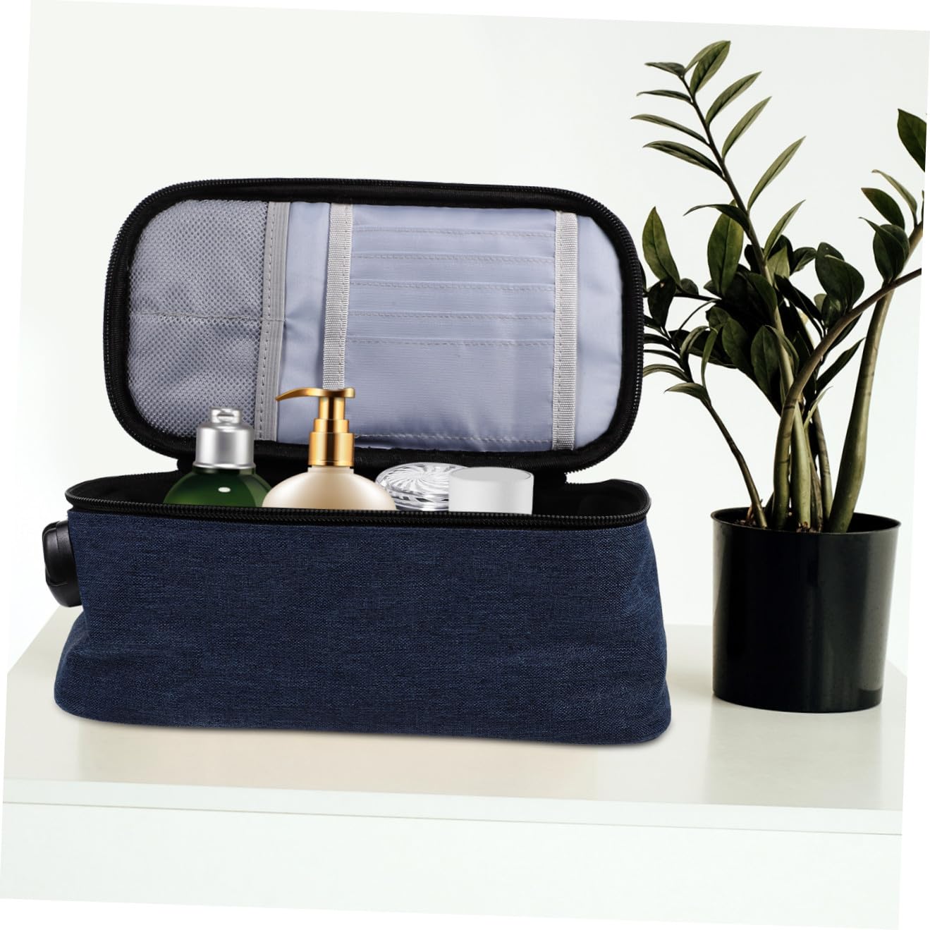 Borsa da Viaggio Portatile con Scomparti Multipli Organizer Cosmetico e Beauty Case per Donna Trousse da Toilette con Cerniera per Viaggi e Bagagli Blu
