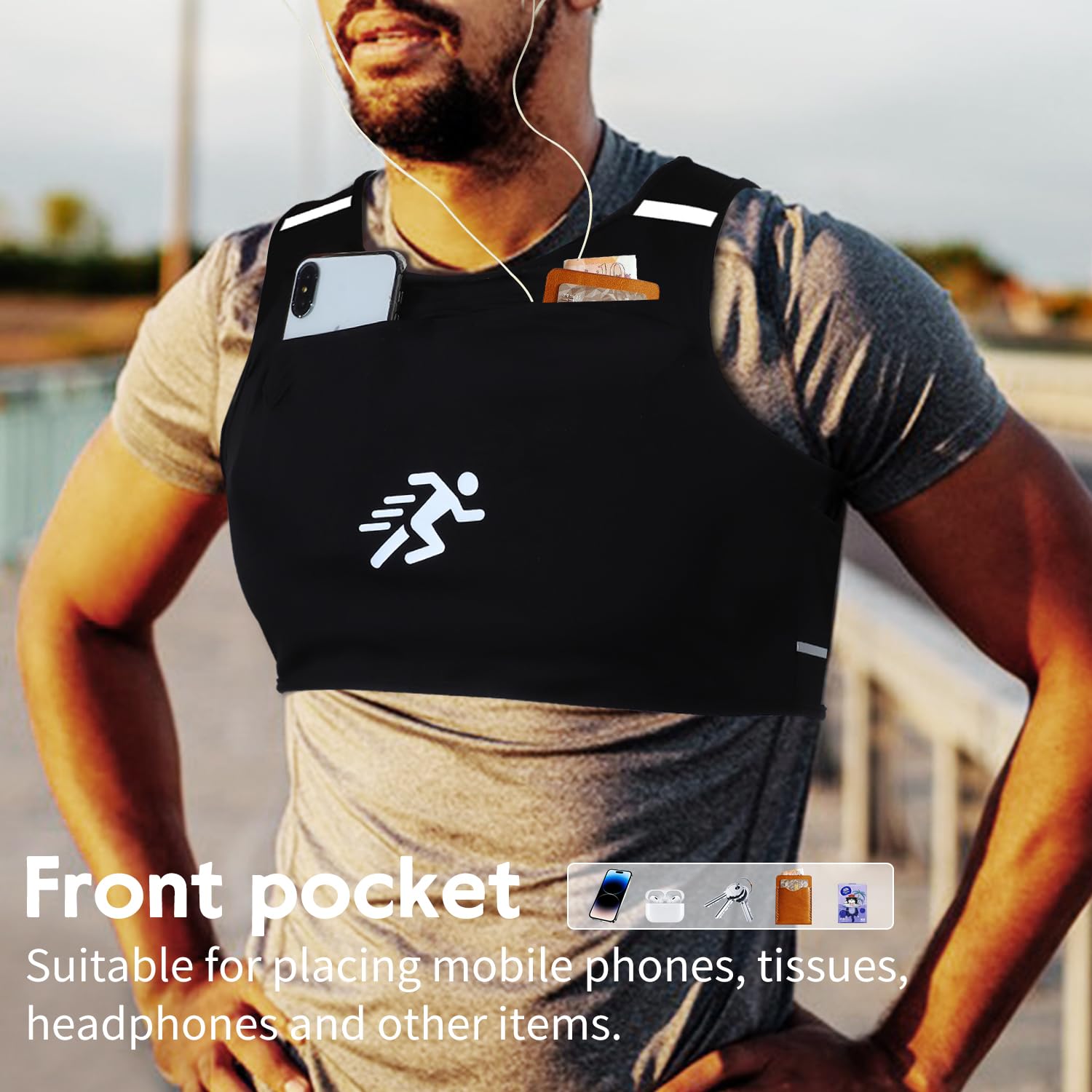 Chaleco de correr para correr, equipo deportivo para deportes al aire libre, gimnasio, deportes, chaleco con tira reflectante para hombres y mujeres
