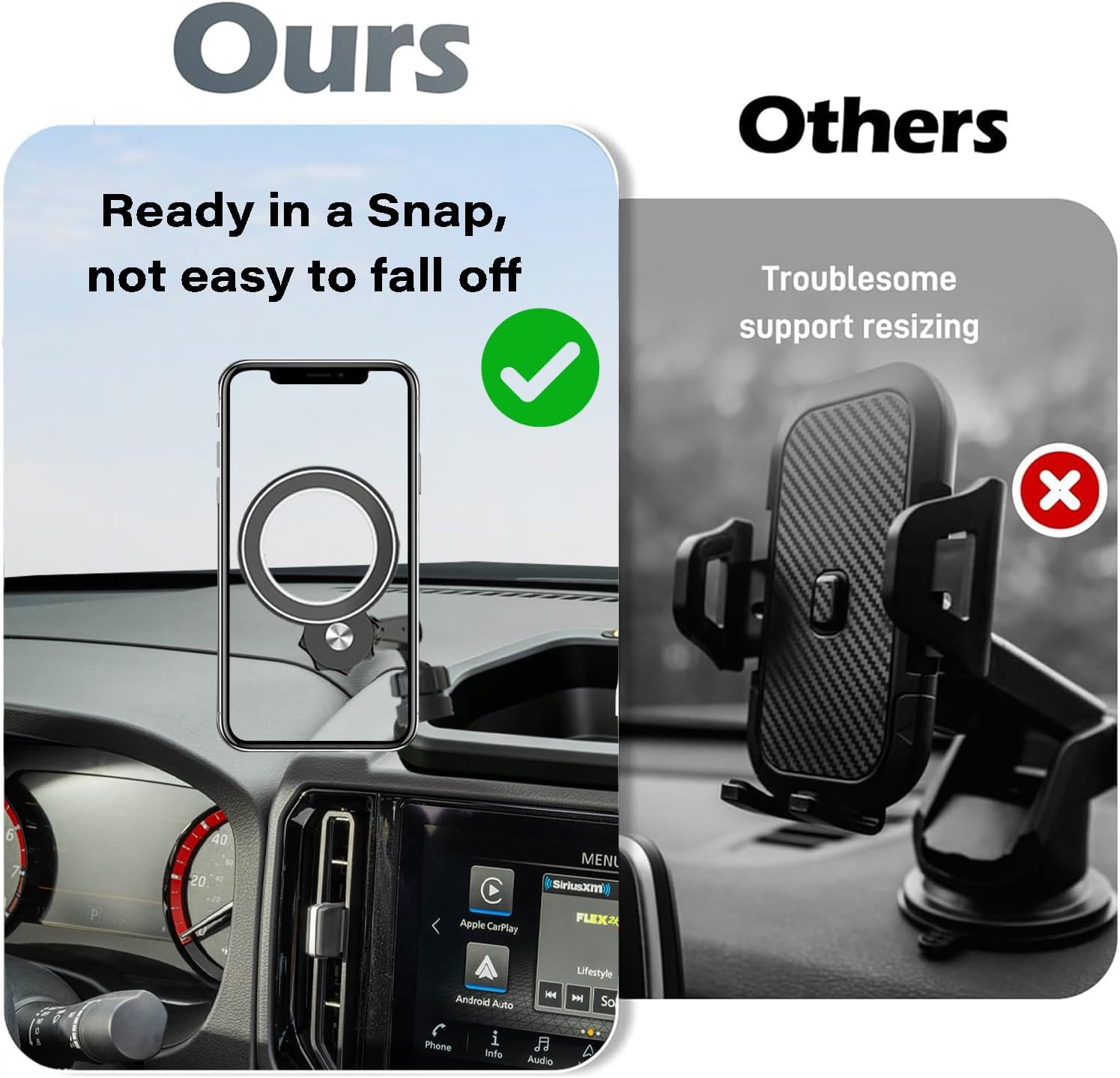 Car Phone Holder for Nissan Frontier 2025 2026 Accessories Apply to 12.3 Inch Touchscreen Fixed Clip MagSafe Cell Phone Mount with Dashboard Storage Tray Hands-Free 360° Rotation