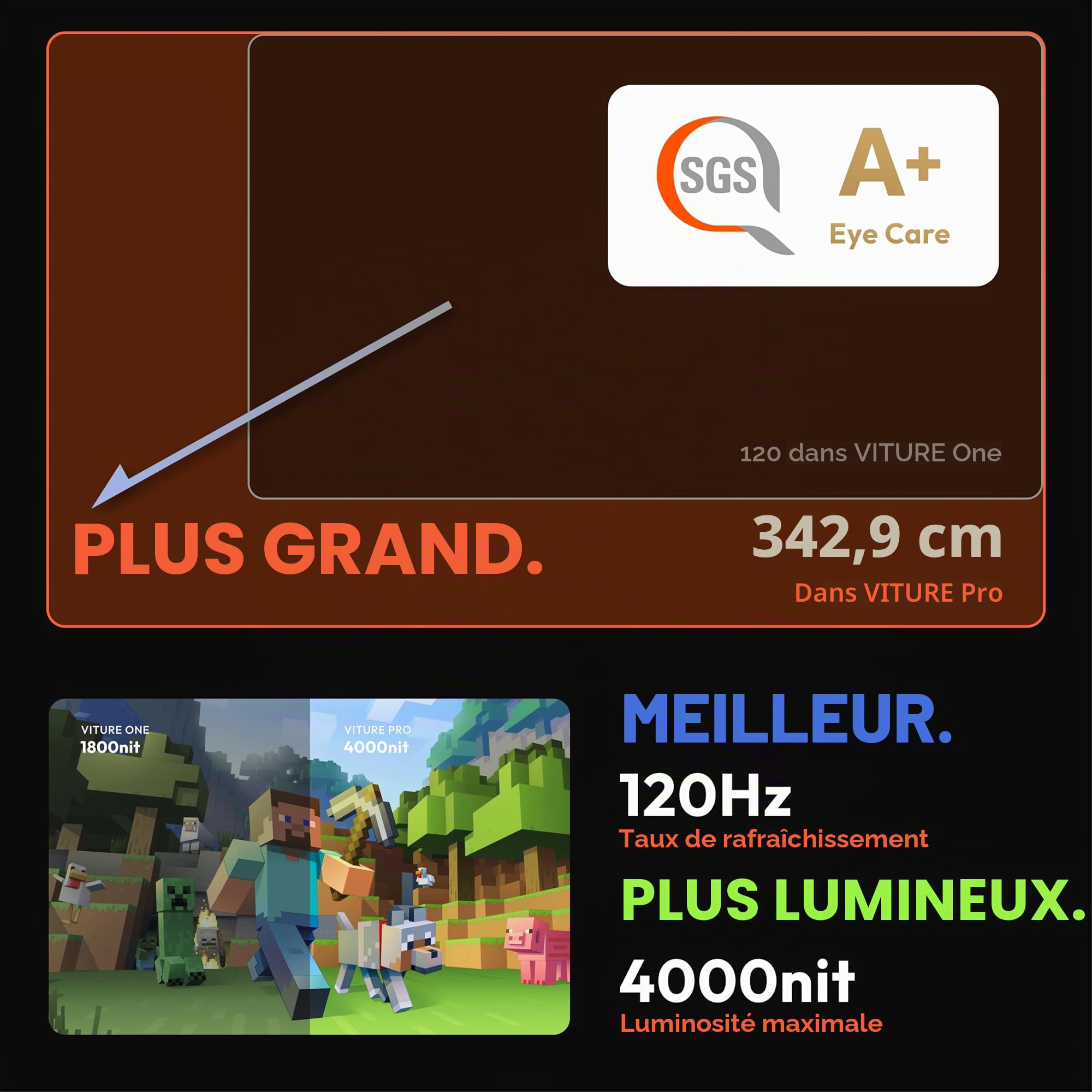 VITURE Lunettes XR/AR Pro, écran 135” 120Hz 1000 nits, Film électrochrome, Audio Harman, compatibles avec iPhone 17/16/15,Android, Mac,PC,Première expérience XR immersive jamais Vue pour la Switch 2