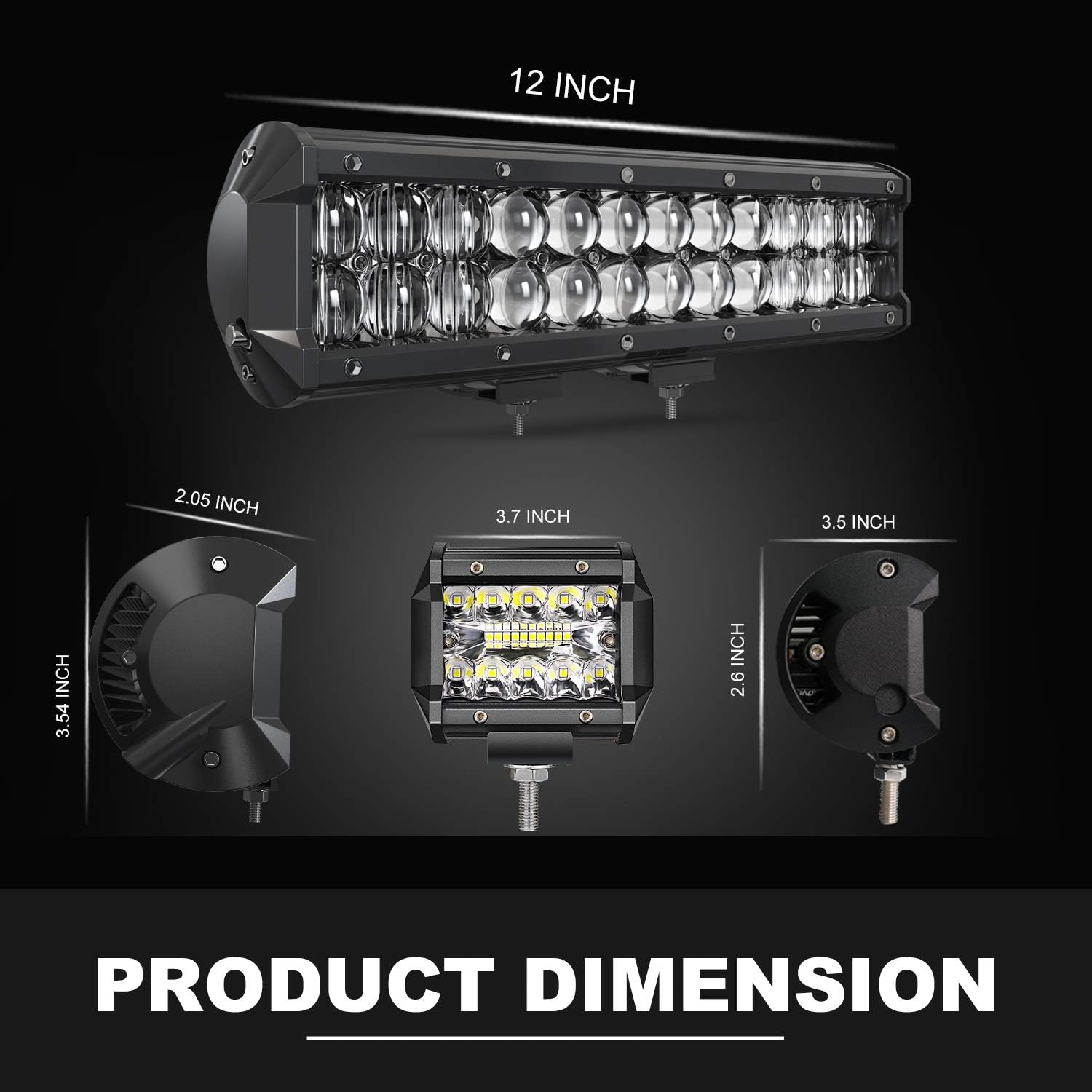 DOT 5D 12INCH 72W LED Light Bar+4Inch 60W LED Cube Pods with Wiring Kit Combo for Driving Lamp Polaris Ranger Honda Pioneer Can Am X3 Maverick Grand Cherokee XJ Dodge UTV ATV 4WD Trucks Boat Defender