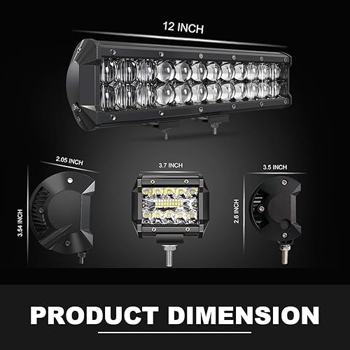 Miniatura 2 de DOT 5D 12 Pulgadas 72W Barra de Luz LED + 4 Pulgadas 60W Cubo de Luz LED con Kit de Cableado Combo para Lámpara de Conducción Polaris Ranger Honda