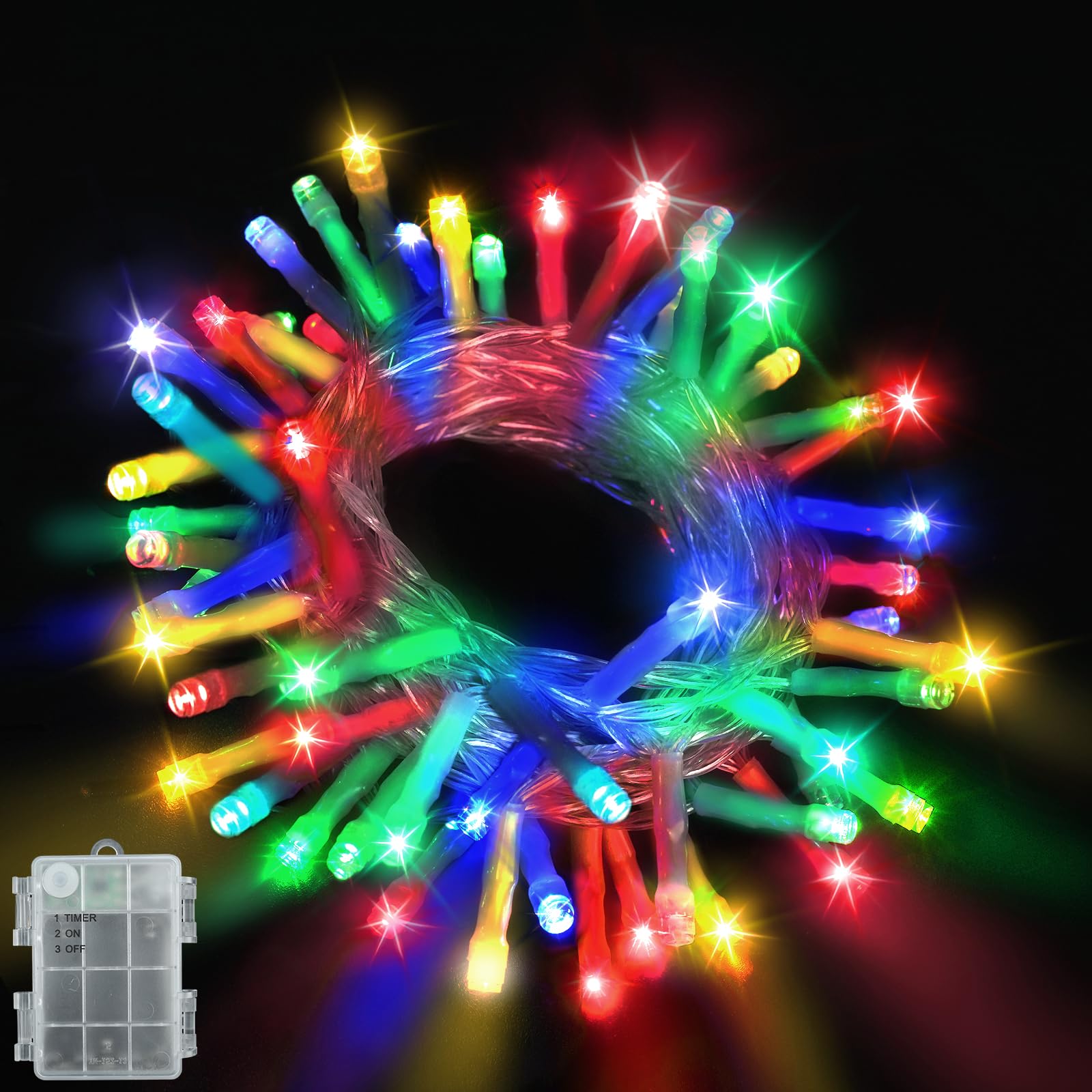 BOLWEO Lichterkette Außen Batteriebetrieben, 3M 30 LED Mehrfarbige Weihnachtsbaum-Lichterkette mit Timer-Funktion, IP65 wasserdicht, Batterie Lichterkette für Innen, Außen, Weihnachtsdekorationen