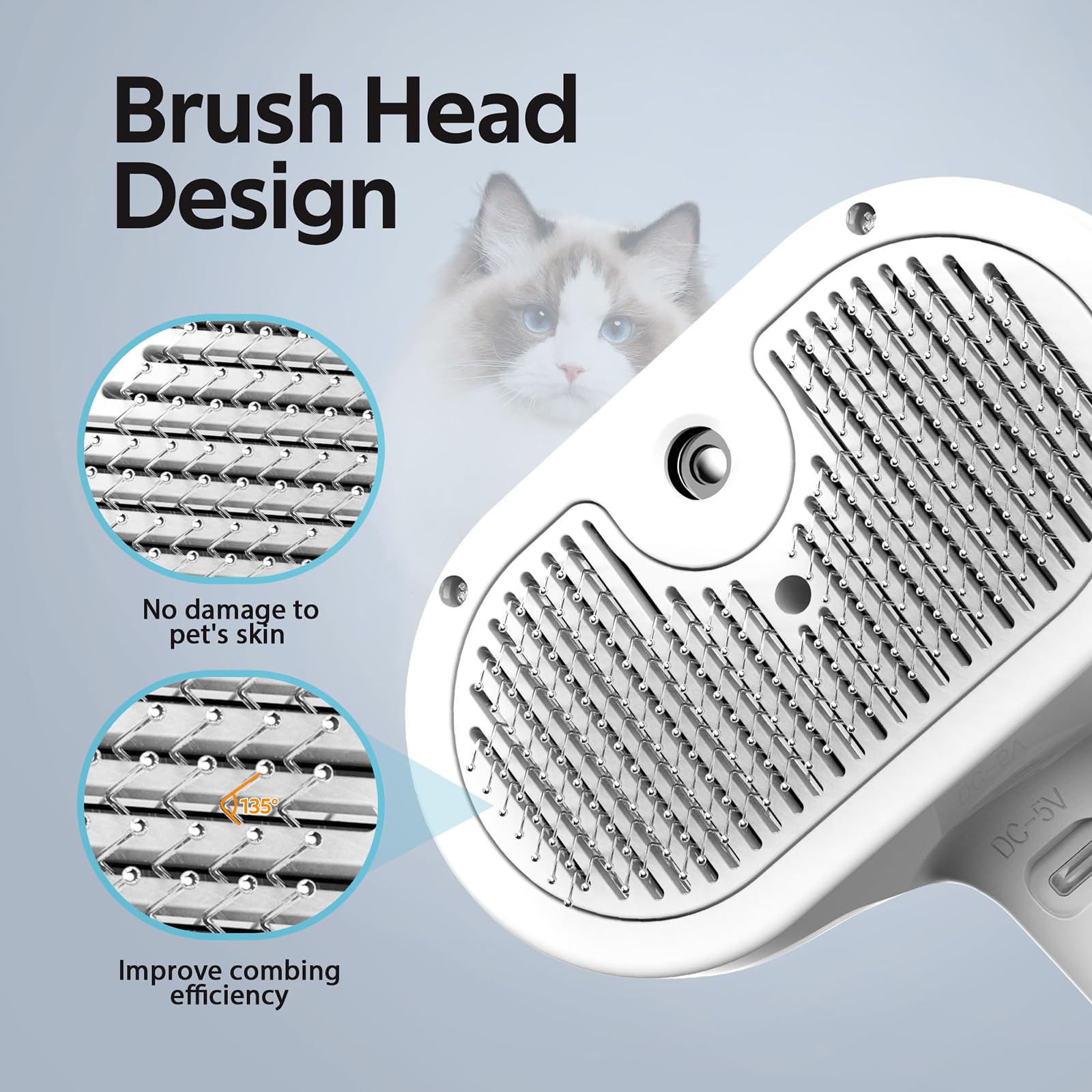 Pet Grooming Brush with Mist Spray, 3-in-1 Deshedding Tool for Cats and Dogs, Self-Cleaning with Water Tank (White)