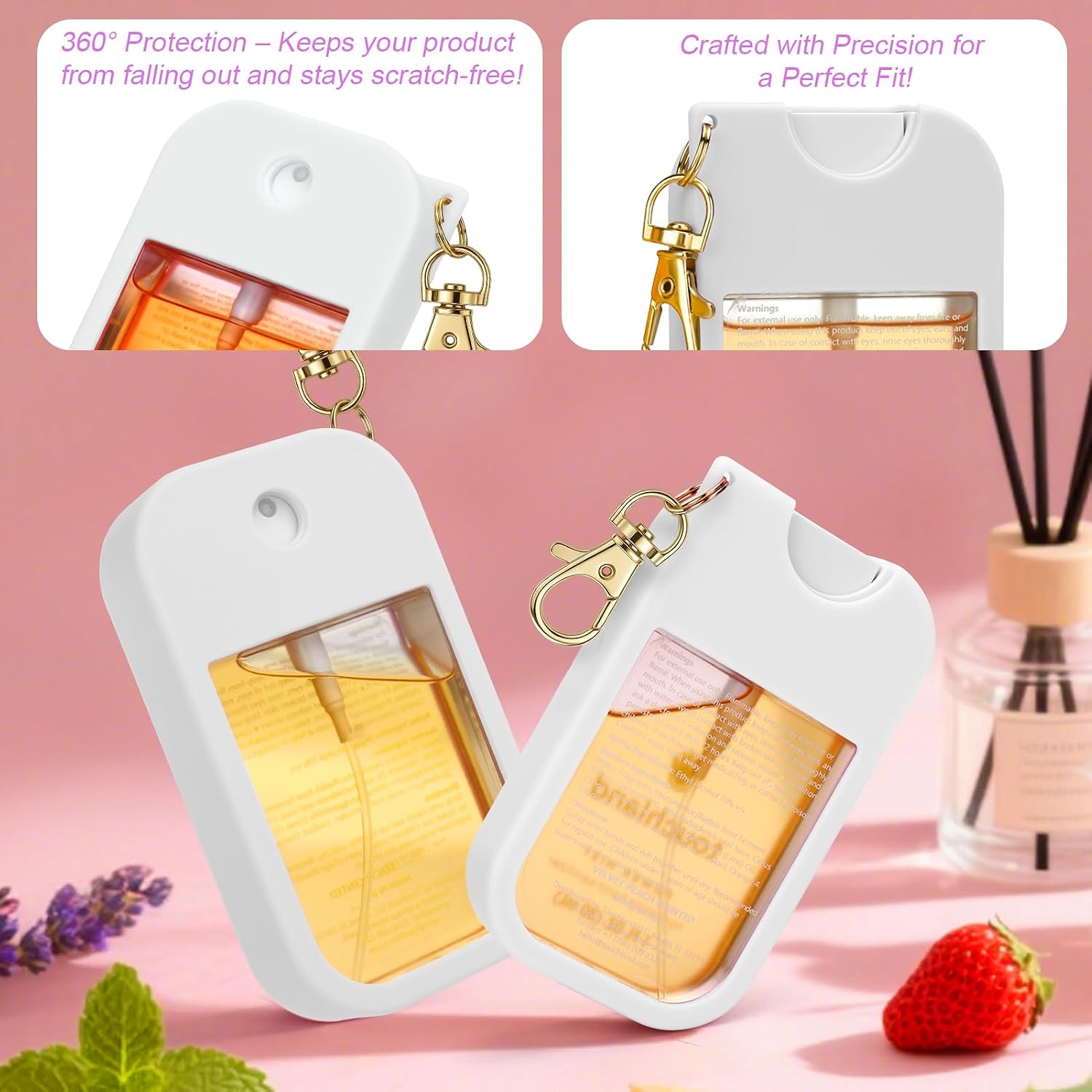 AIERSA Hand Sanitizer Spray Case Compatible with Touchland, Silicone Hand Sanitizer Case Holder with Keychain for Touch Land Mist 1FL. OZ (White)