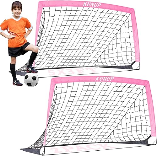 Miniatura 9 de Porterías de fútbol para niños para patio trasero, 5 x 3, 6 x 4, 9 x 5 pies, 2 piezas, red de práctica de fútbol fácil plegable con bolsa de
