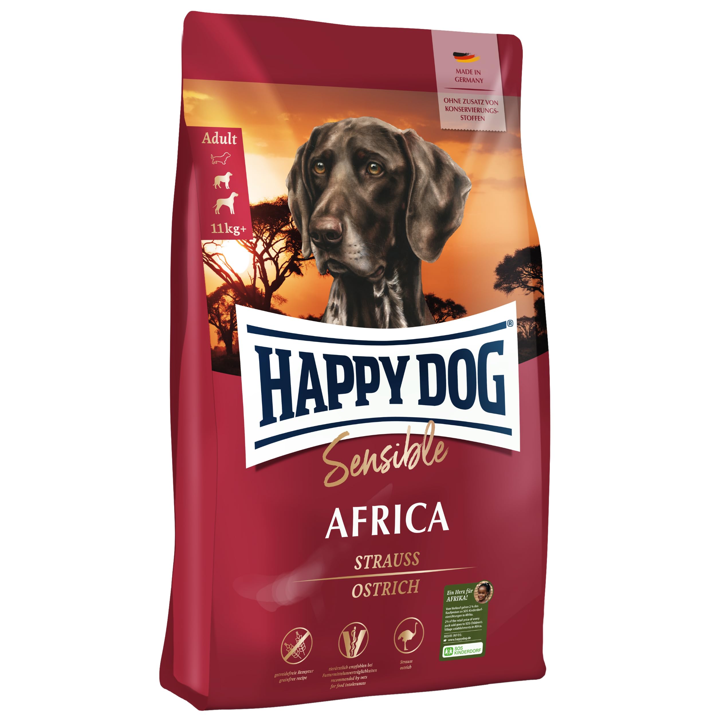 Happy Dog Supreme Sensible Africa – 11 kg Gluten- and Grain-Free Dry Dog Food with Ostrich & Potato