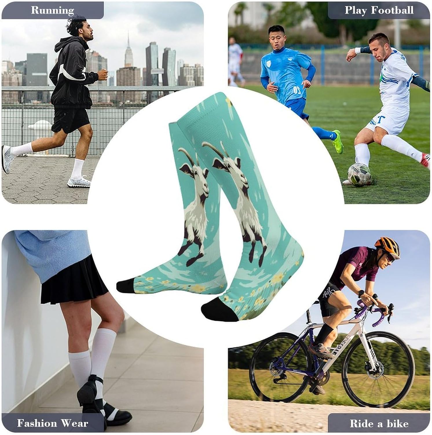 Goat Frolic Socks Casual Athletic Long Sock Lightweight Sport Crew Sock Cozy Work Boot Socks for Hiking Sports Running Workout Gym