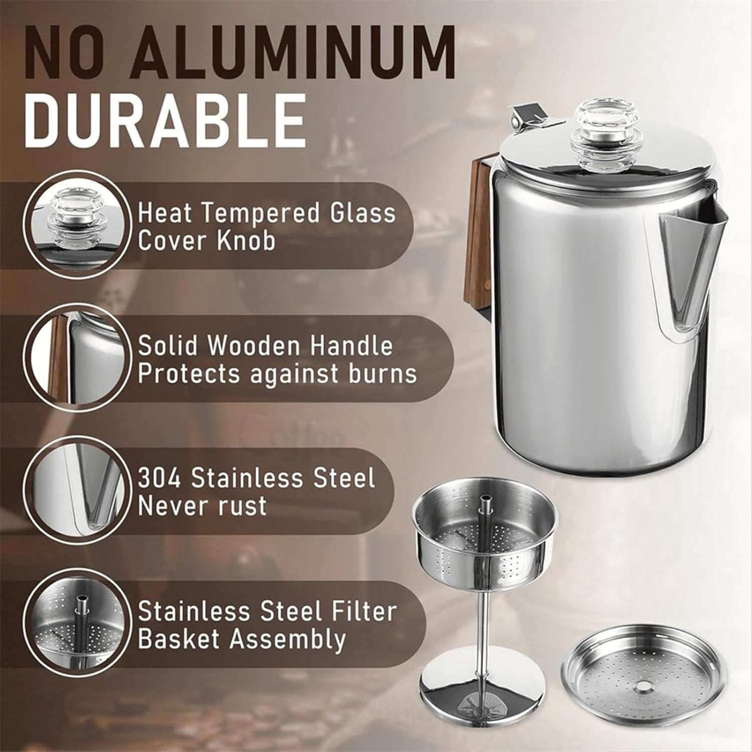 Coffee Maker - Percolator Coffee Pot Portable Coffees Maker Percolator With Compact Vintage Design For Beach Family Friends Gatherings Home Outdoor Travel Kitchen Party Use