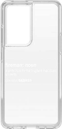 Clear Shockproof Hybrid Case for Samsung Galaxy S21 Ultra (6.8" Screen) - TPU Bumper, Acrylic Back, Tempered Glass Screen Protector - Fireman