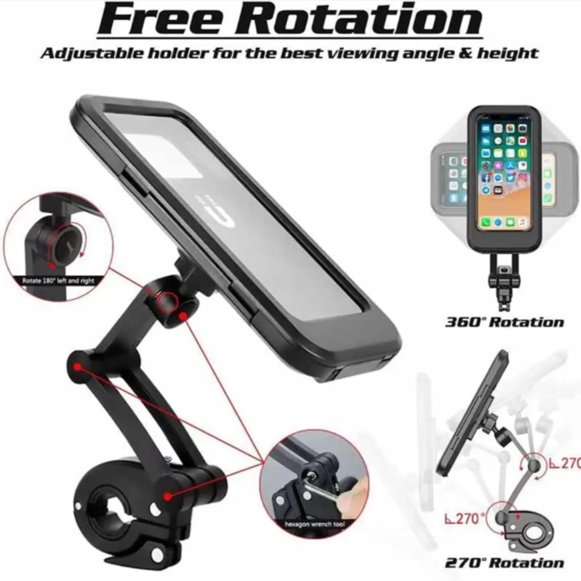 TAZLYN Bike Mobile Stand for Bike Bicycle Mobile Holder 360° Rotation Adjustable GPS Navigation Motorcycle Holder with Waterproof TPU Touch-Screen Charging Adjustable (Black Pack of 1) 1
