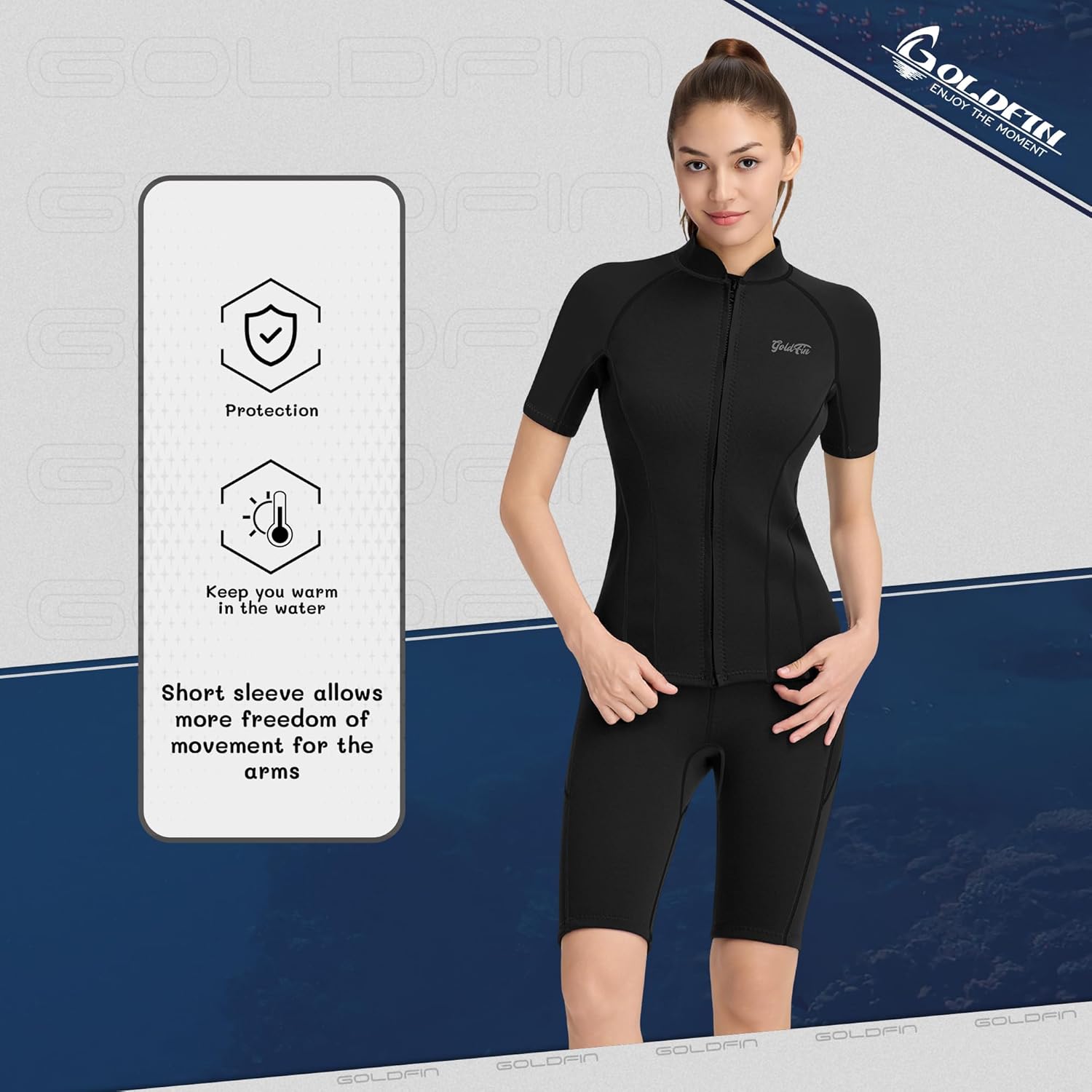 GoldFin Women Wetsuit Tops and Shorts 2mm Scuba Swimming Diving Snorkeling Water Aerobics Black(Tops L, Shorts L)