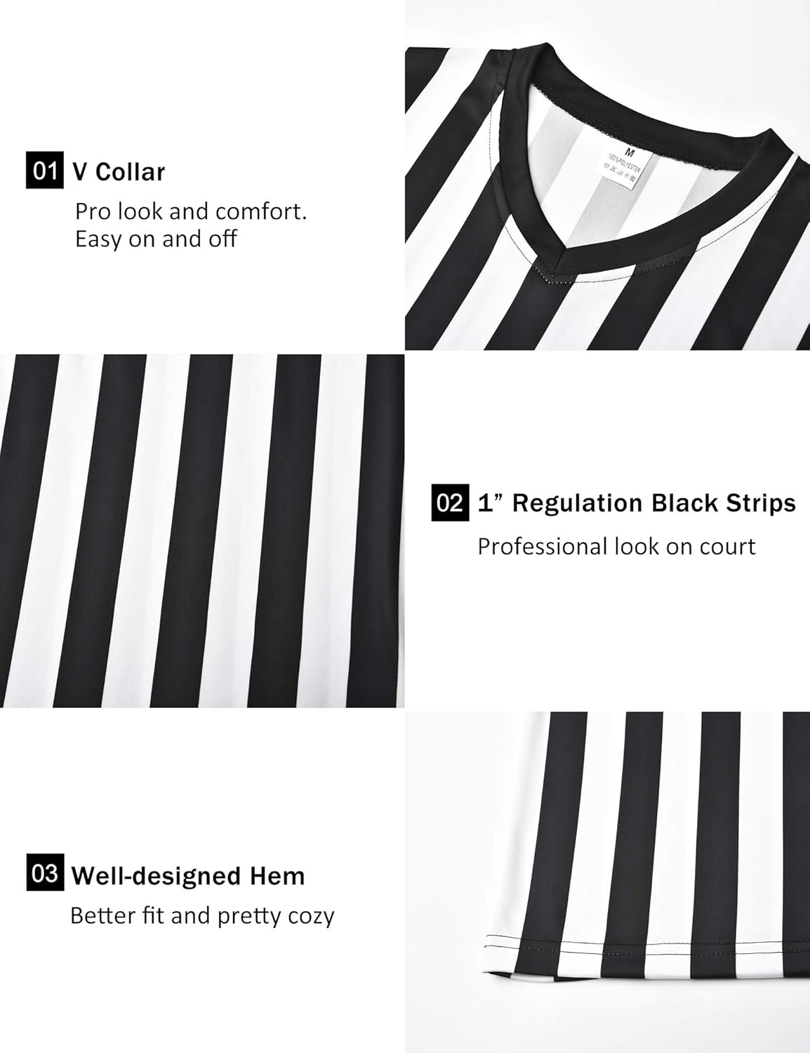ChinFun Women's Official Black & White Stripe Referee Shirt Zipper Collar Classic Umpire Jersey Short Sleeve Ref Jersey : Sports & Outdoors