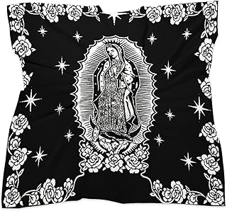 YOXOYO Our Lady of Guadalupe Mexico Hair Bandana Virgin Mary Silk Scarf Kerchief Square Scarf Wrap Neck Scarf for Women