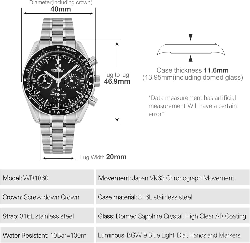 Amazon.com: watchdives WD1860 WD1861 WD1863 Men's Chronograph